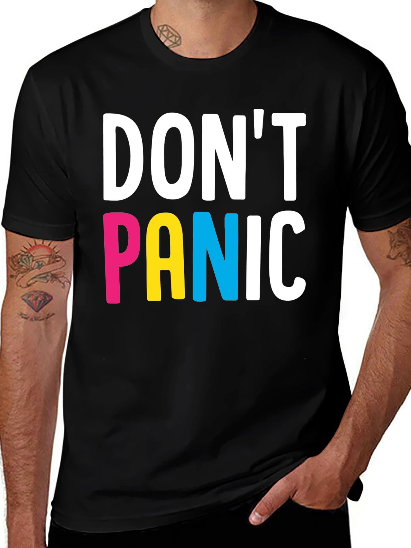 Variant 9 of Don't Panic Black Cotton T-Shirt