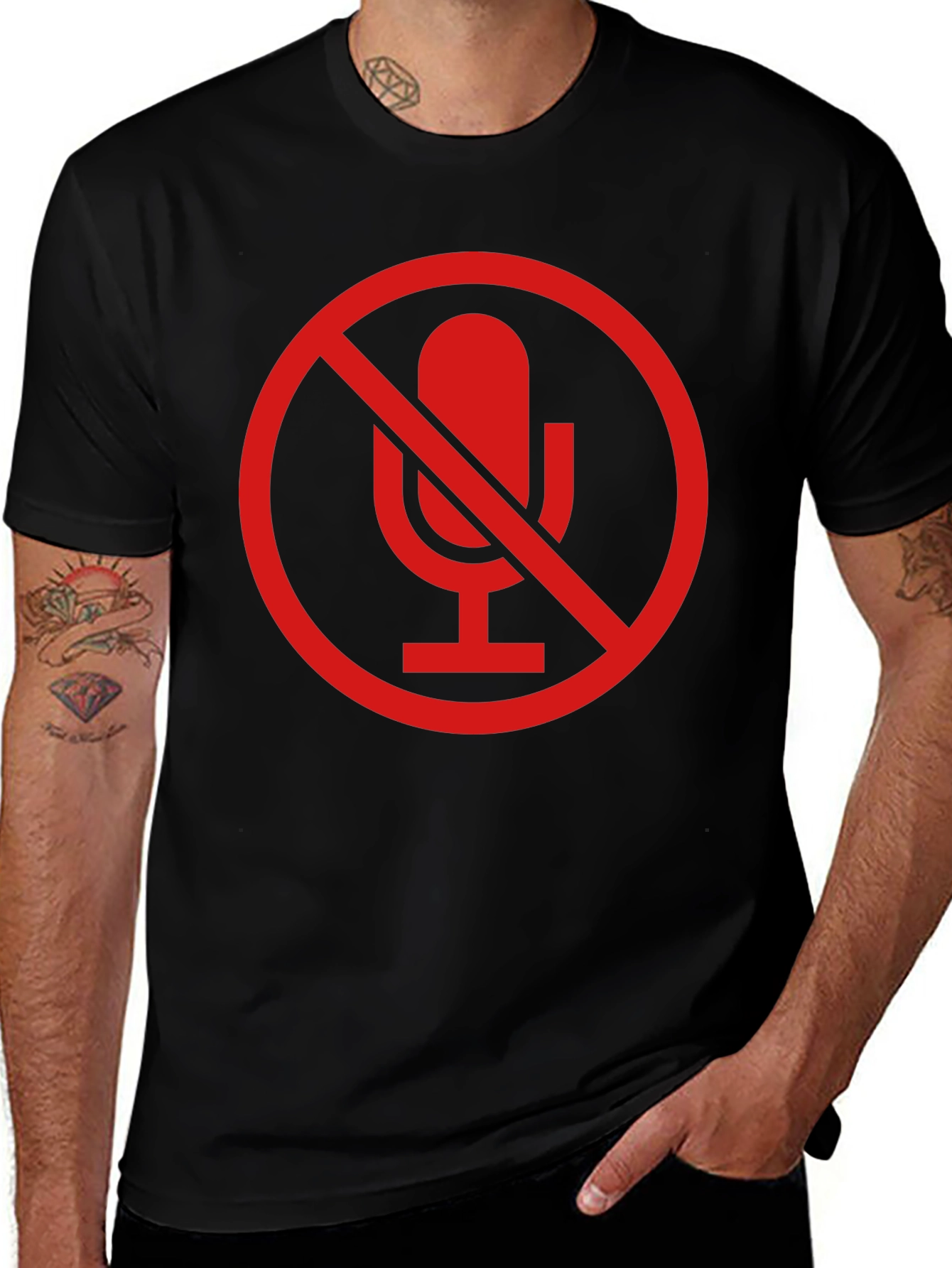 Variant 30 of No Microphone Graphic Tee - Black Crewneck T-Shirt