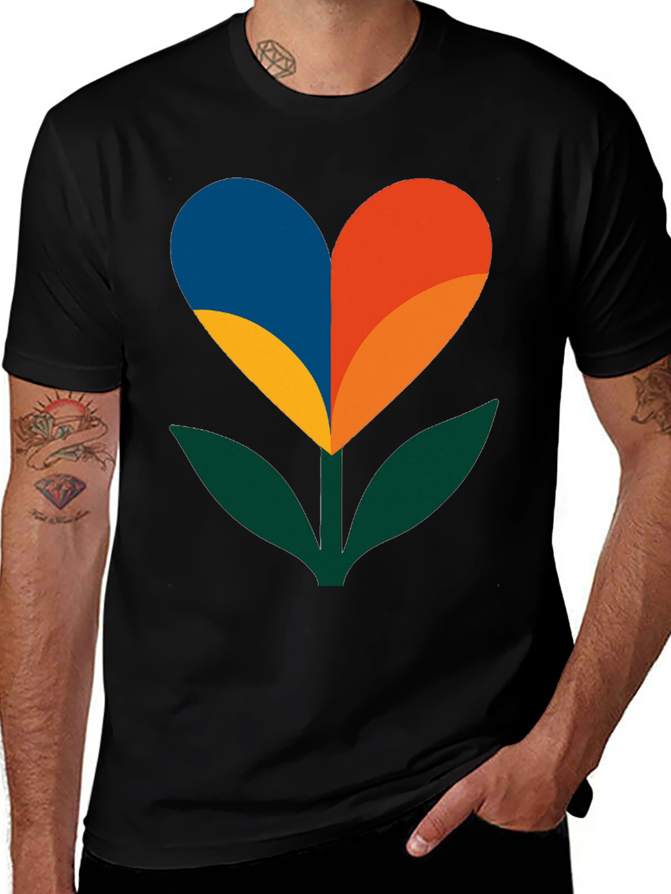 Variant 23 of Heart Flower Graphic Tee - Black Cotton Blend Shirt