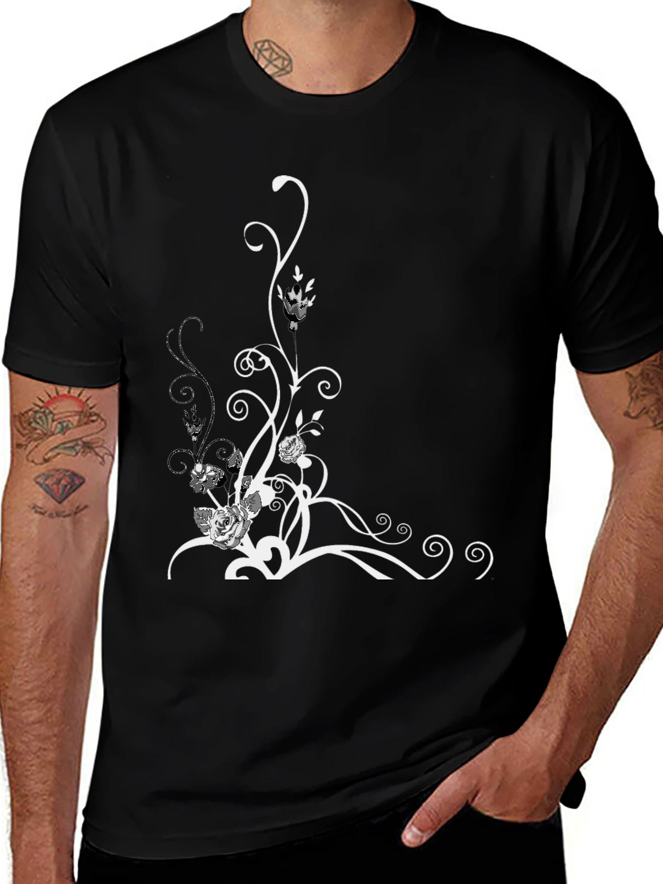 Variant 27 of Black Floral Swirl Graphic Tee