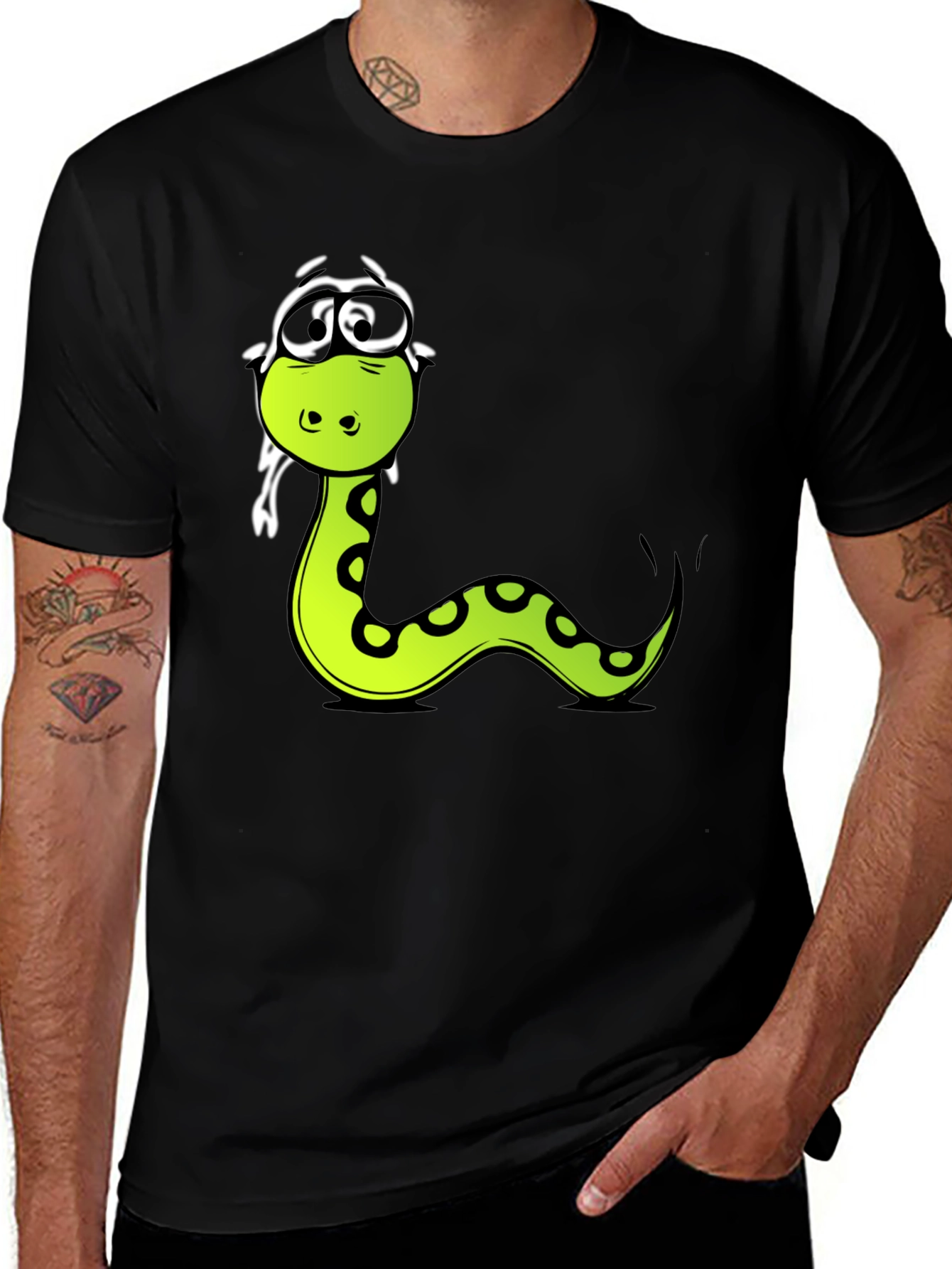 Cartoon Snake Graphic Tee - Black