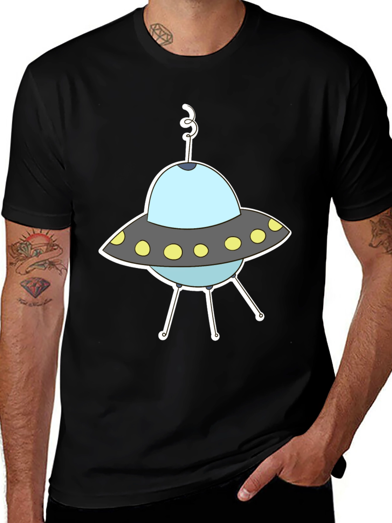 UFO Graphic Tee - Black Alien Spaceship T-Shirt