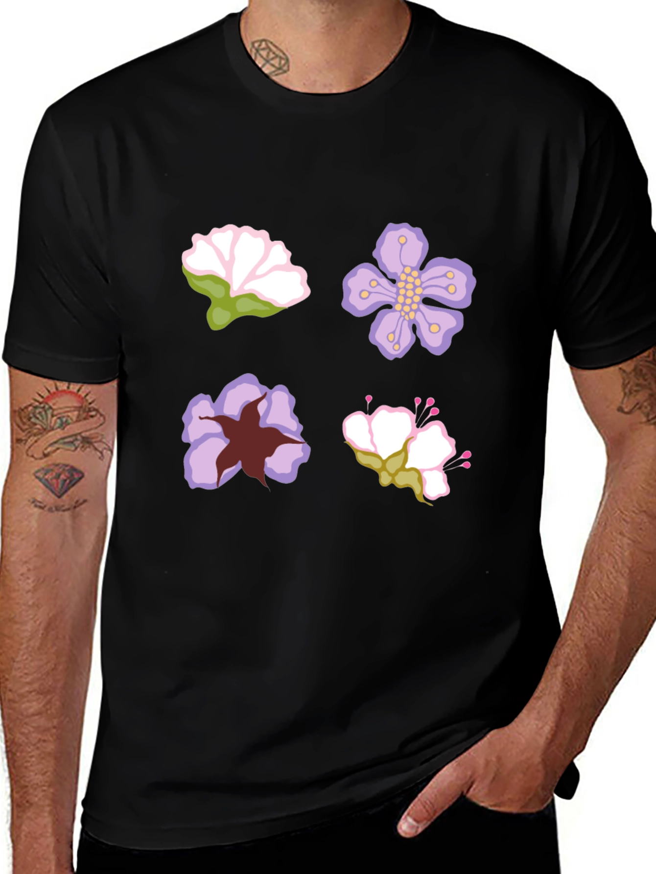 Variant 9 of Floral Print Black T-Shirt