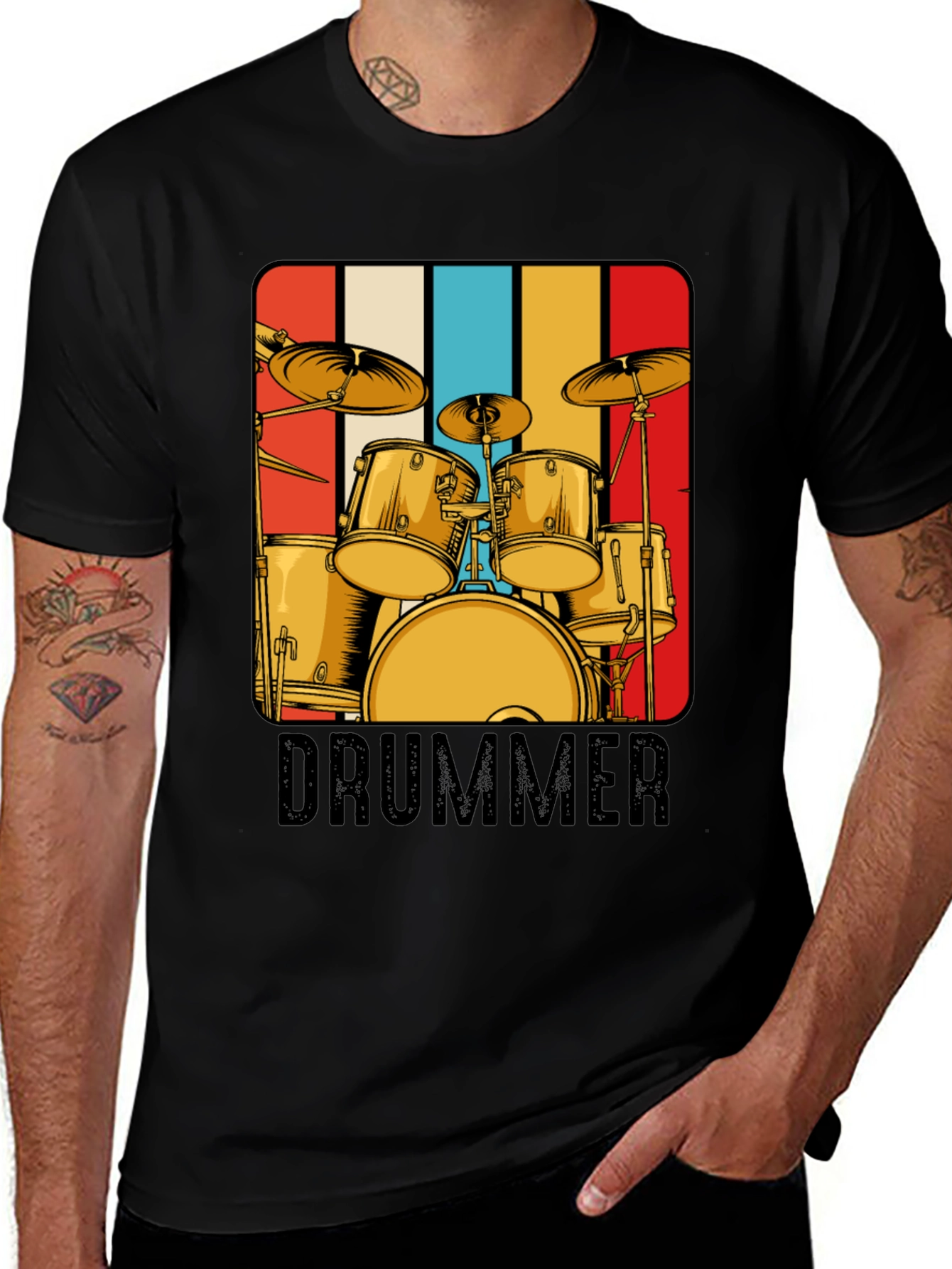 Variant 8 of Drummer Retro T-Shirt - Music Lover Tee