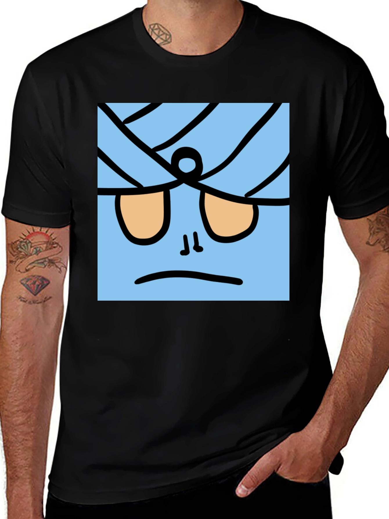 Variant 29 of Funny Blue Cartoon Character Black T-Shirt