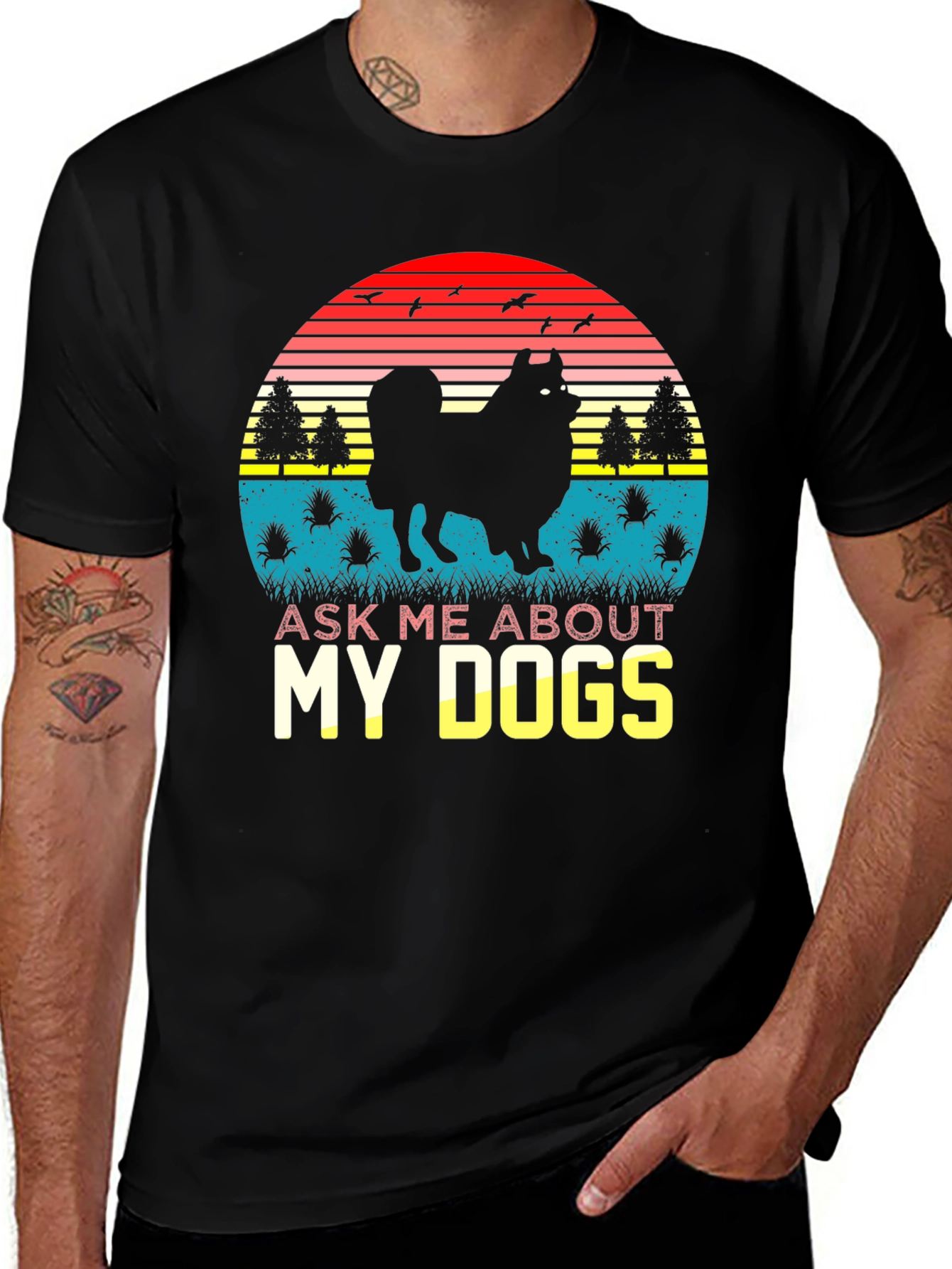 Variant 5 of Dog Lover T-Shirt: Ask Me About My Dogs Retro Sunset Tee
