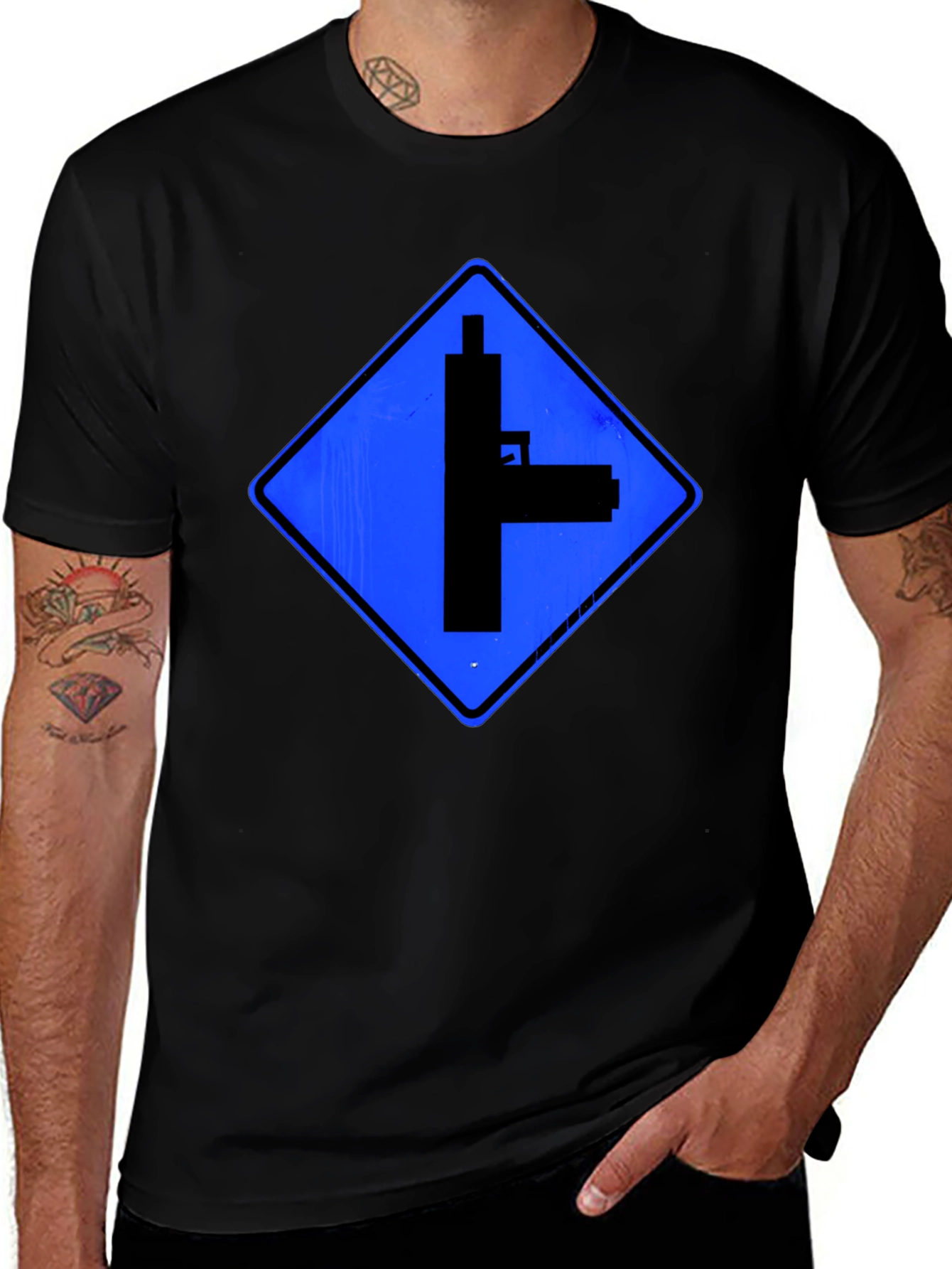 Variant 14 of Gun T-Shirt - Street Sign Style Graphic Tee