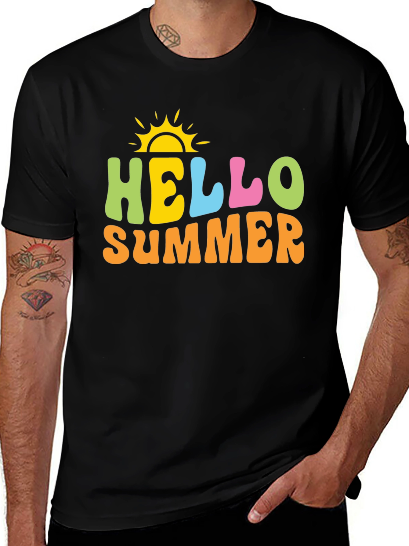 Hello Summer Graphic Tee - Casual Black T-Shirt