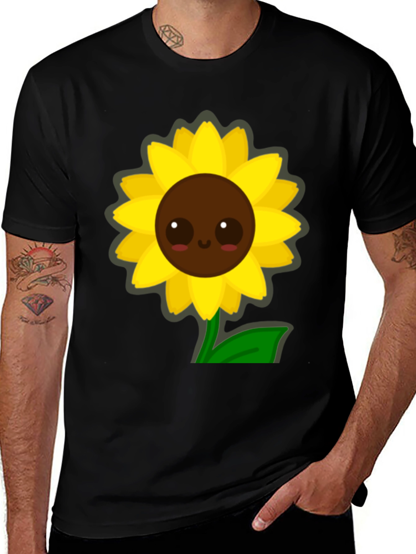 Variant 18 of Cute Sunflower Graphic Black T-Shirt