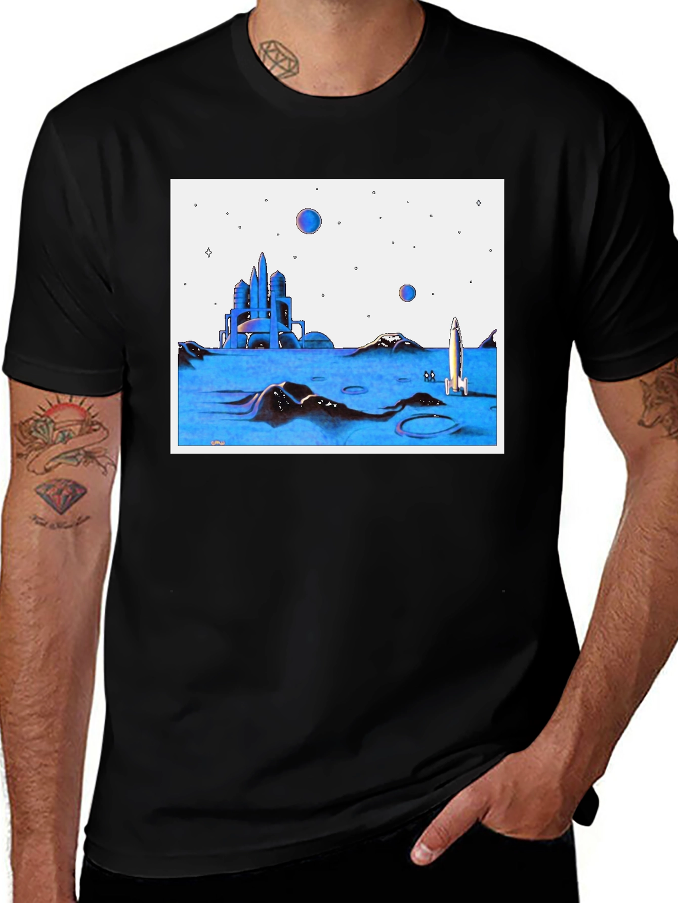 Variant 6 of Futuristic Space T-Shirt - Black Crew Neck