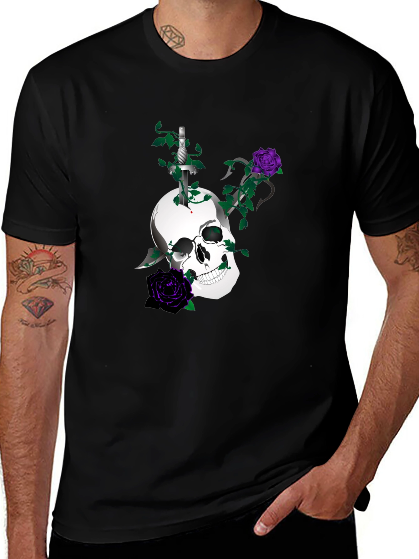 Variant 27 of Skull & Roses Graphic Tee - Men's Black T-Shirt