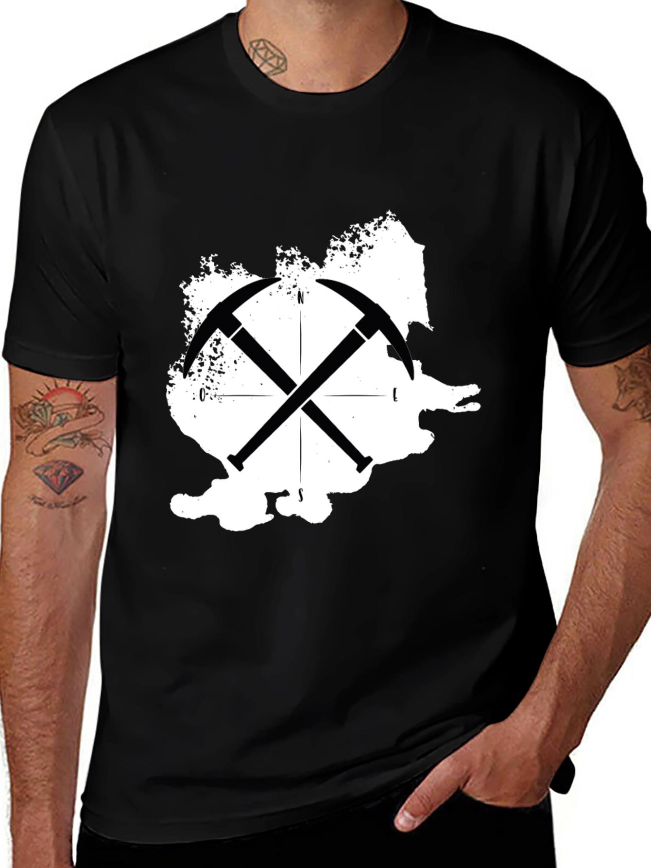 Black Romania Map Crossed Pickaxe T-Shirt main image