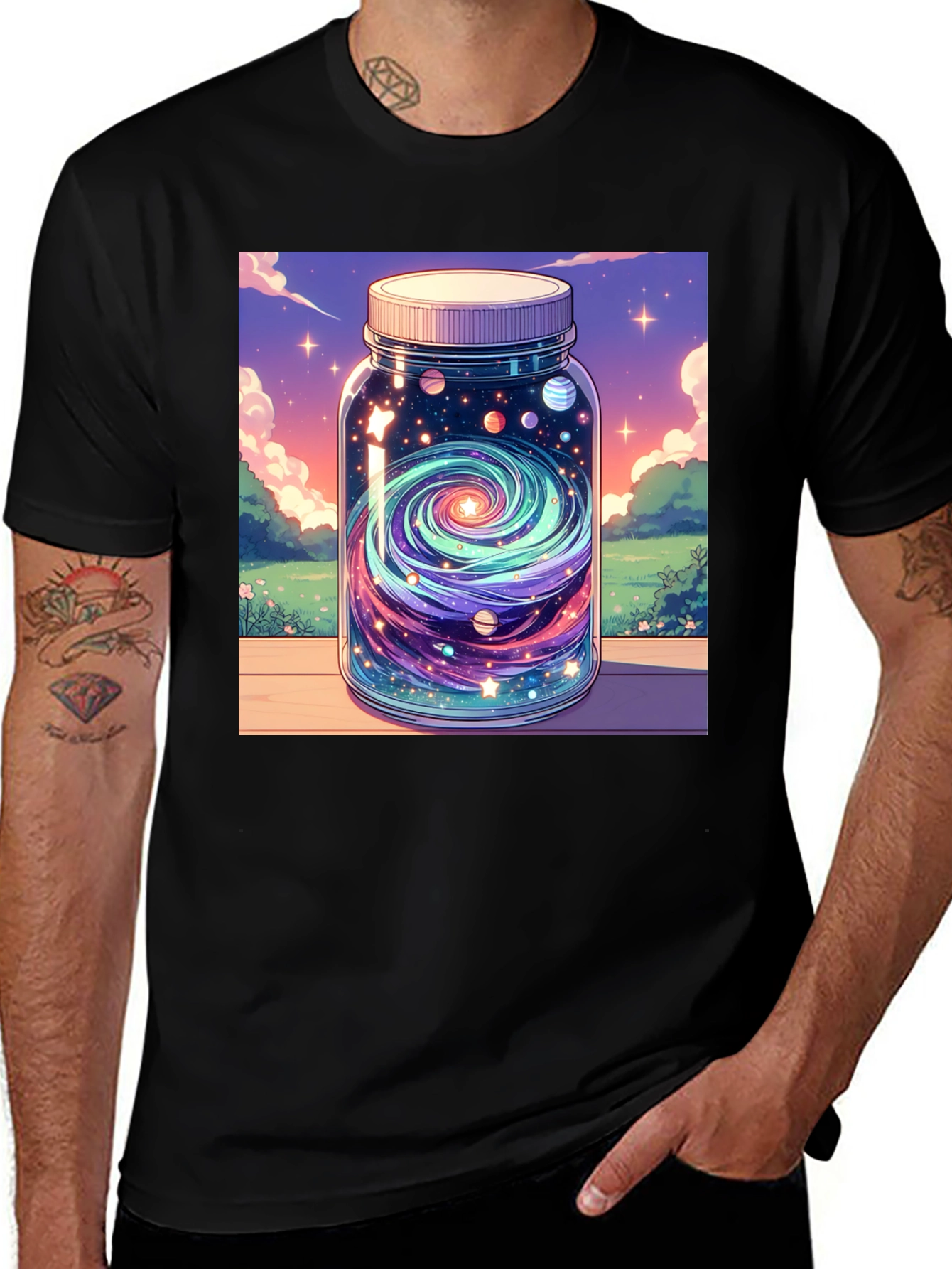 Variant 26 of Galaxy Jar Graphic Tee - Black Cotton T-Shirt