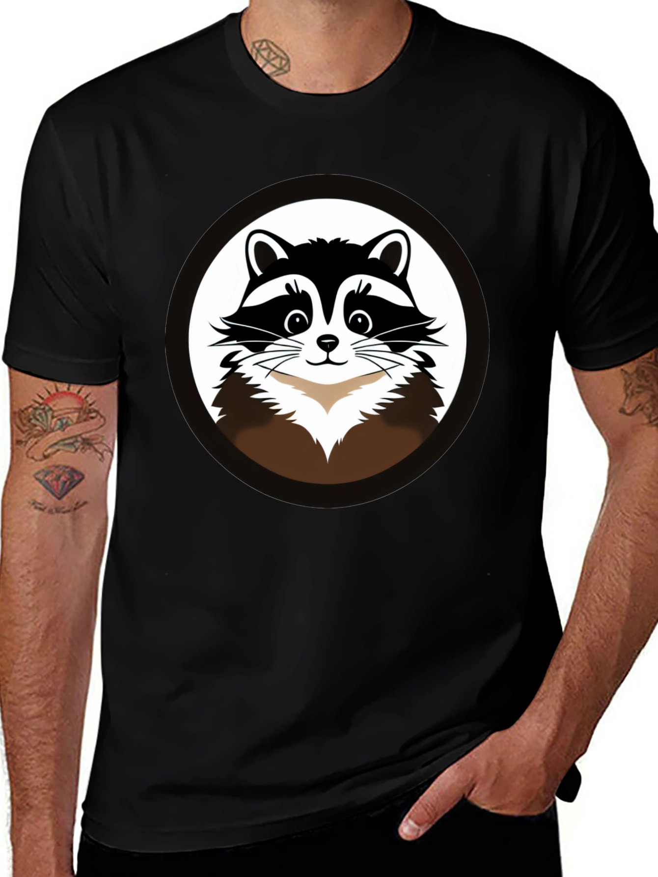Variant 29 of Raccoon Graphic T-Shirt - Black Cotton Tee