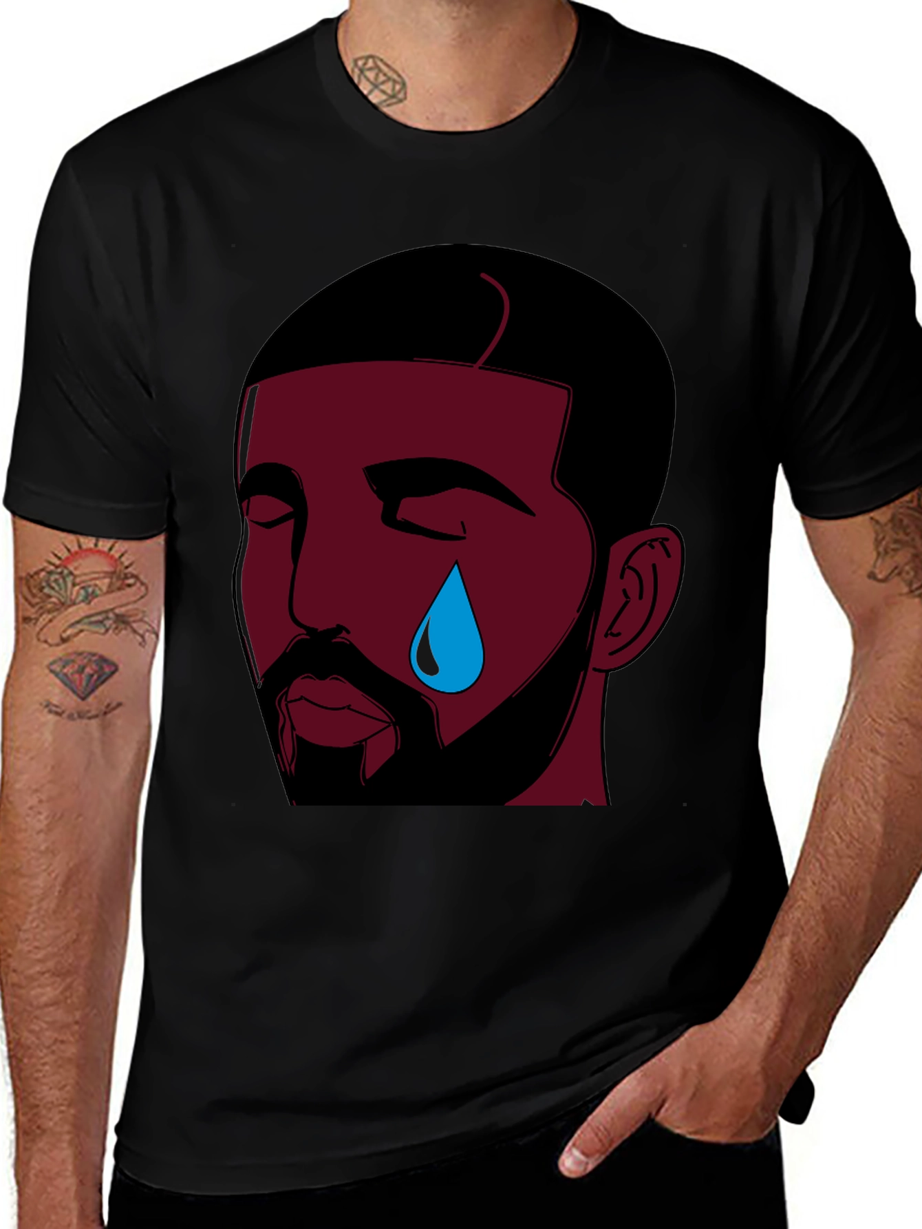 Drake Crying Meme Graphic Tee - Black