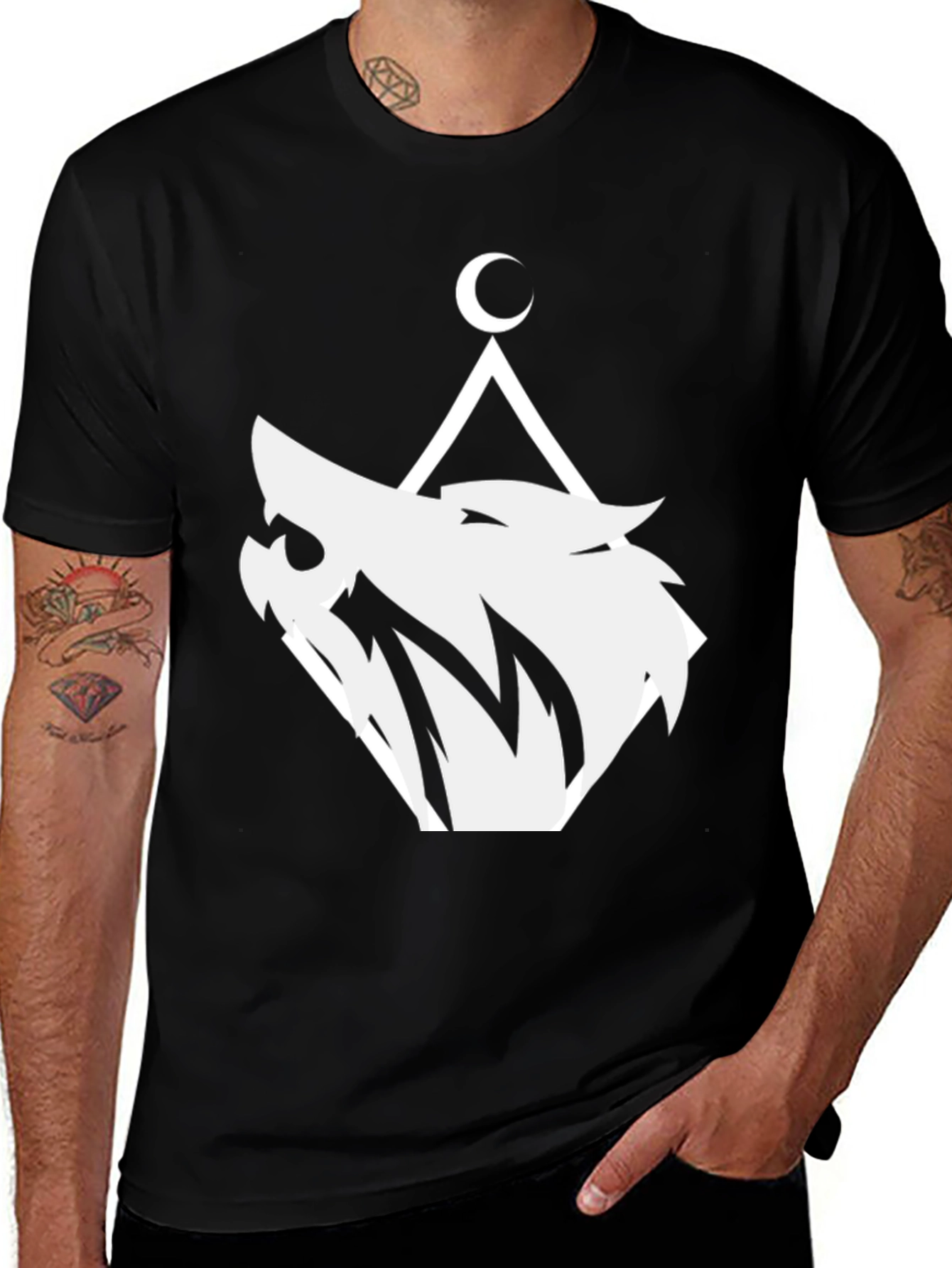 Variant 2 of Geometric Wolf Moon Graphic T-Shirt - Black