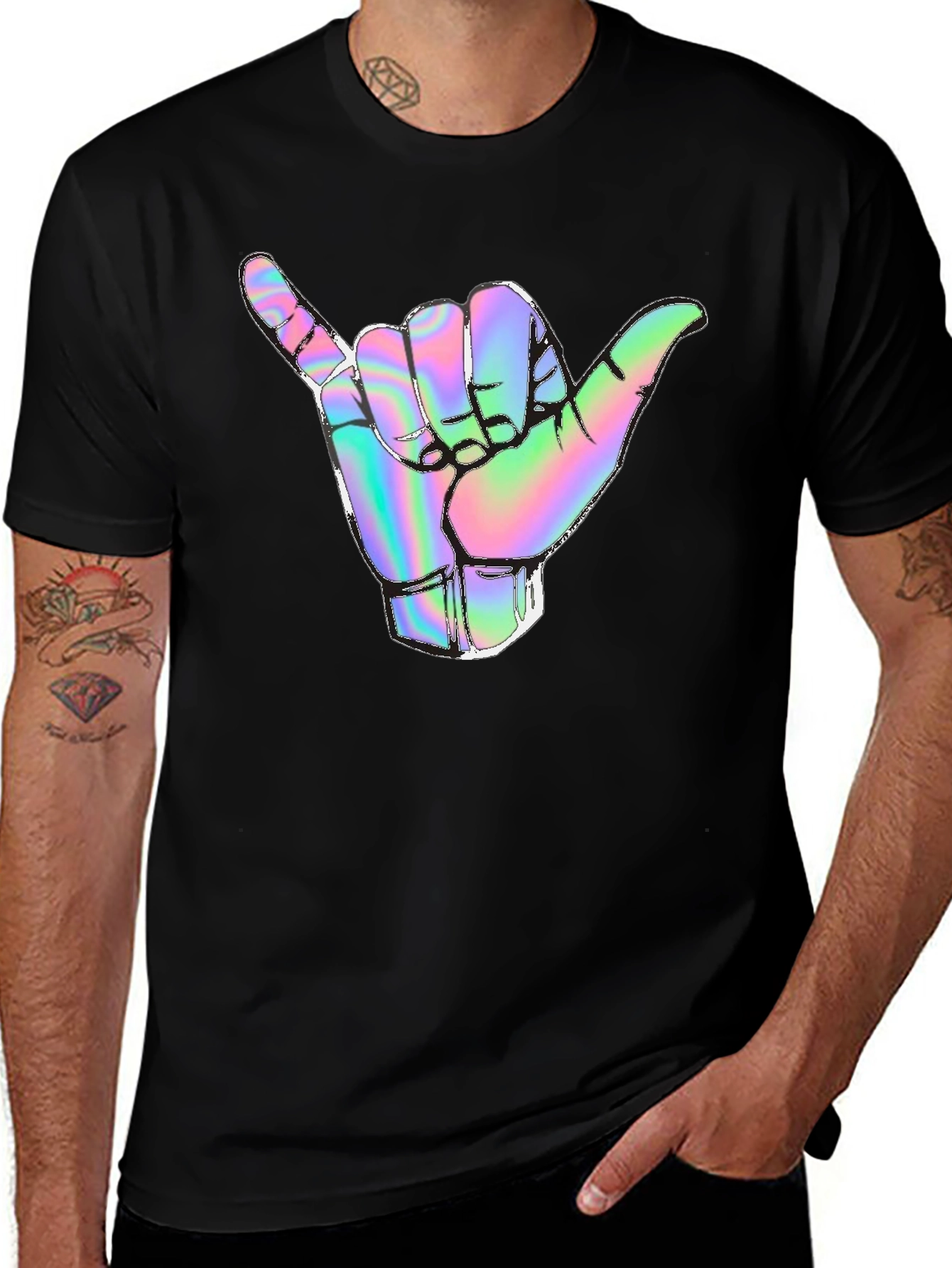 Shaka Hand Graphic Tee - Relaxed Fit Black T-Shirt