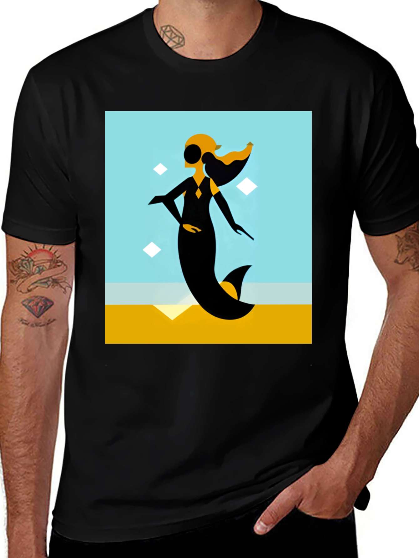 Black Abstract Mermaid Graphic Tee main image