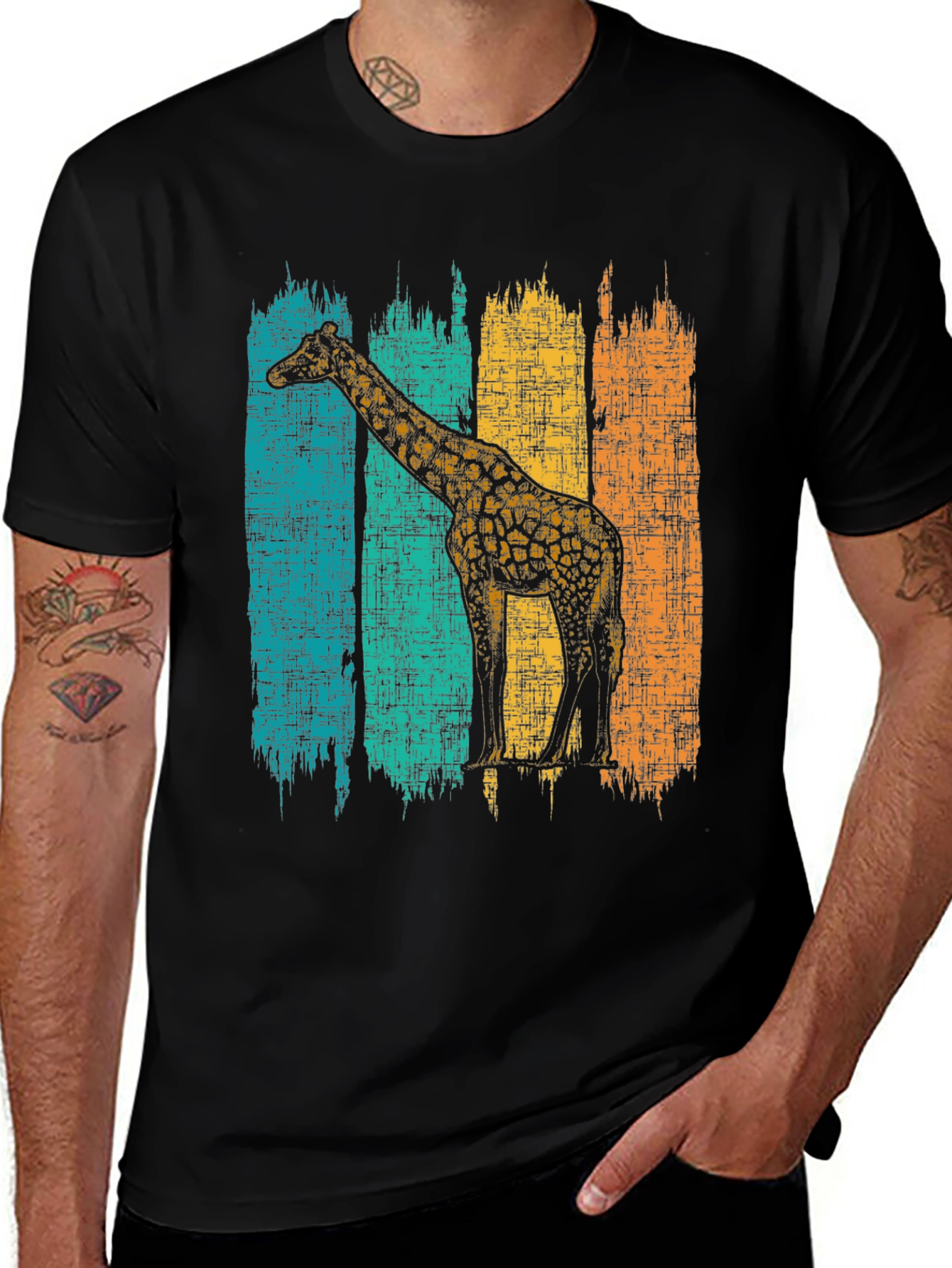 Variant 14 of Giraffe Retro Stripe Graphic T-Shirt