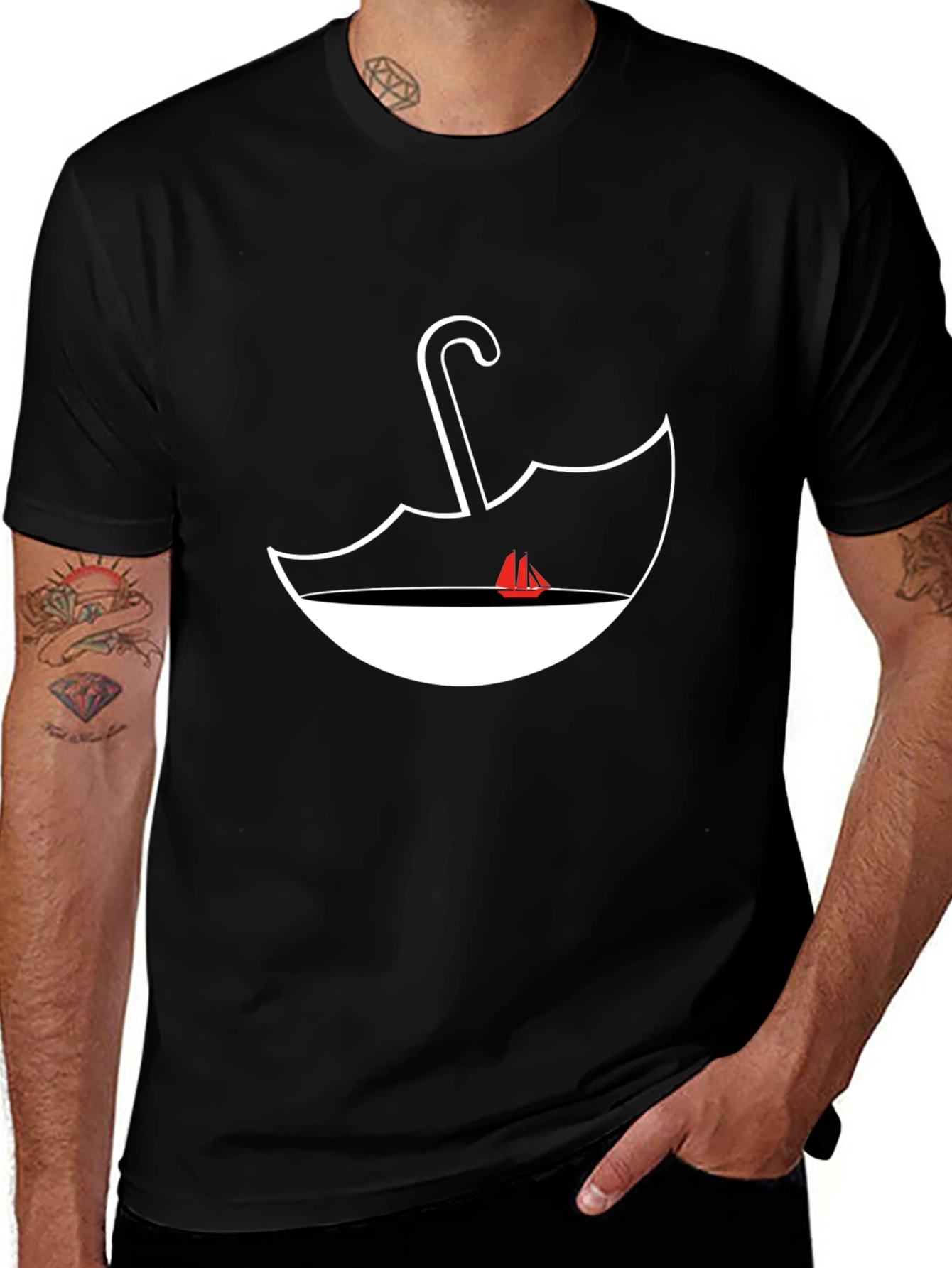 Variant 11 of Nautical Umbrella Graphic Tee - Black Cotton Comfort