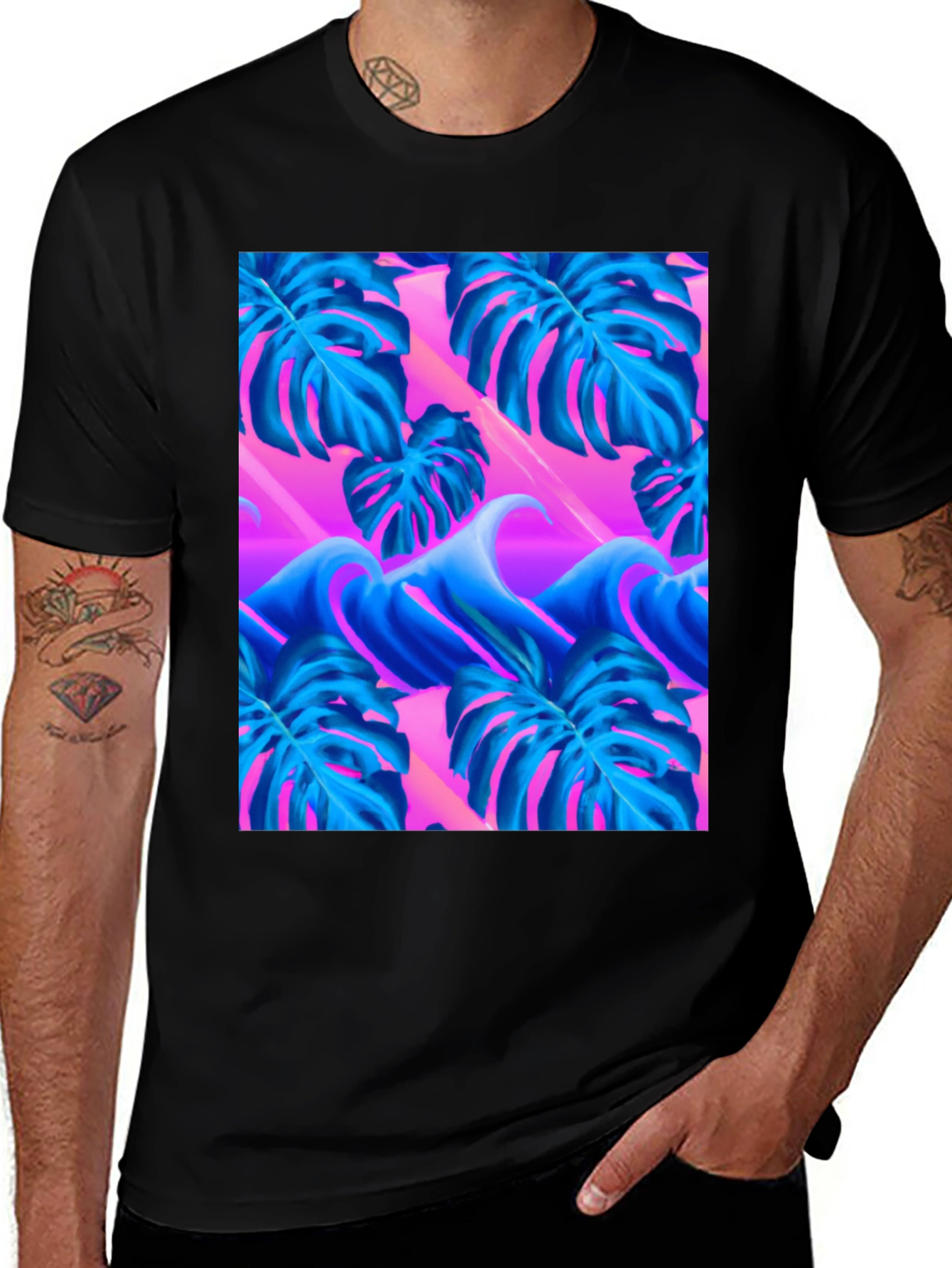 Variant 5 of Vaporwave Monstera Leaf T-Shirt