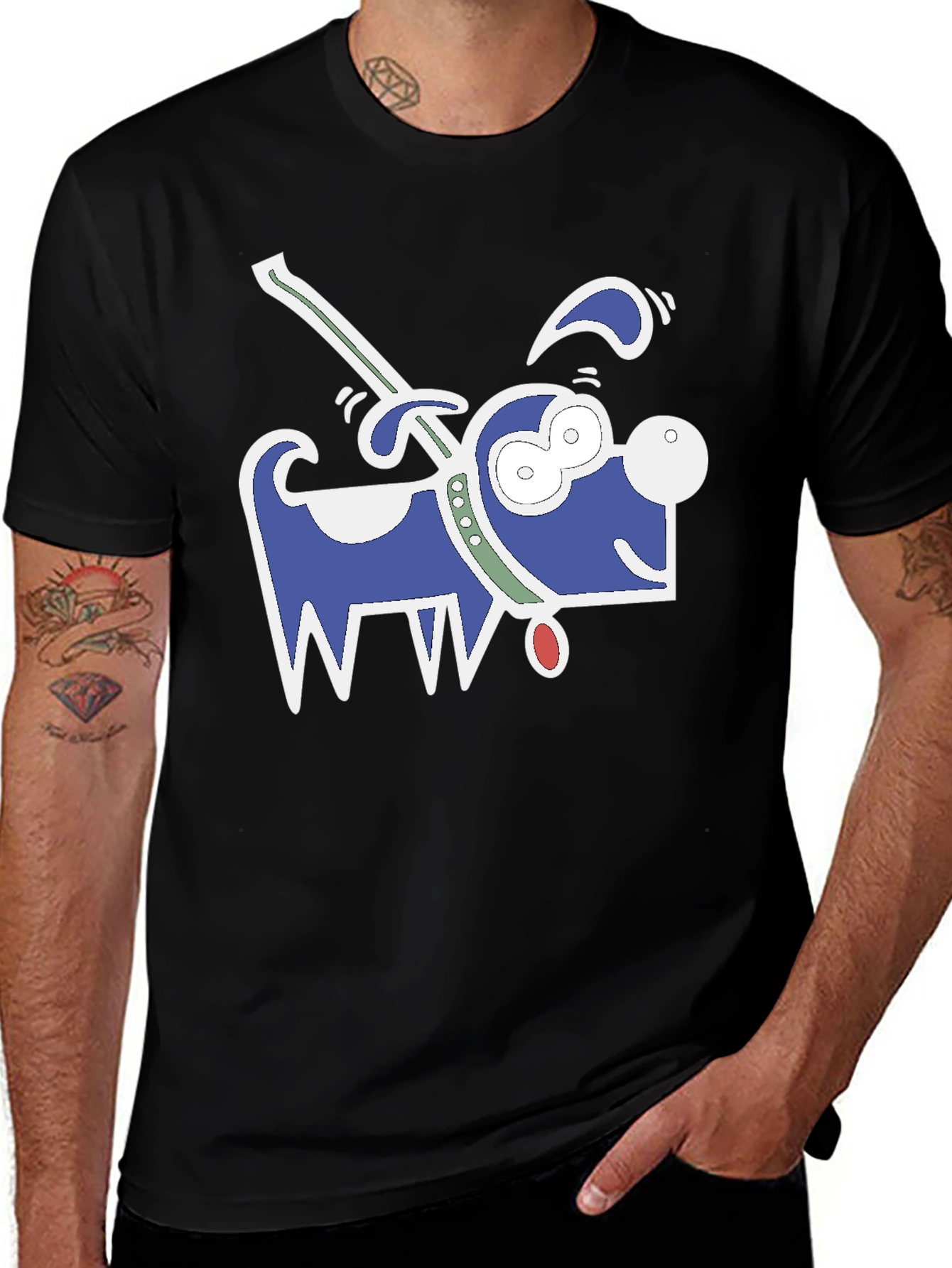Variant 12 of Cartoon Dog Graphic Black T-Shirt