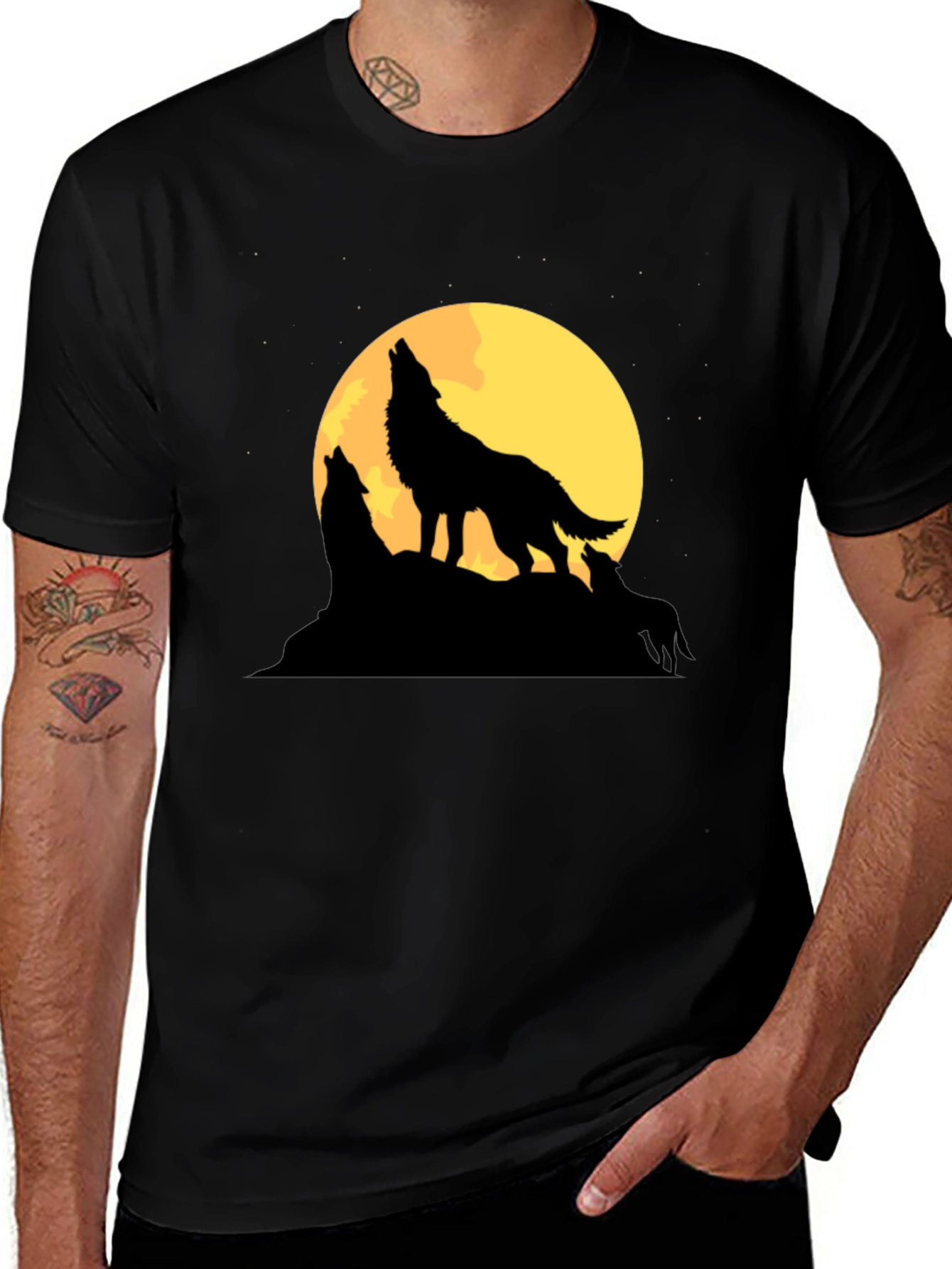 Variant 8 of Wolf Pack Moon Graphic Tee - Black Cotton Blend