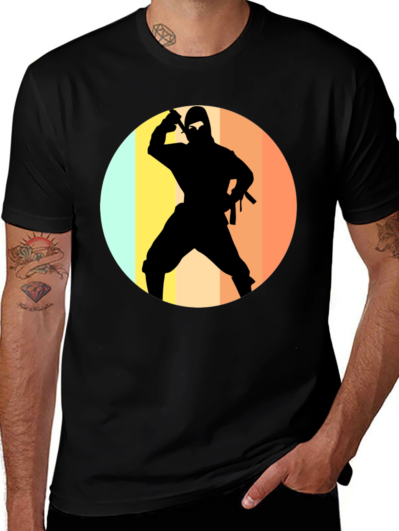 Variant 23 of Ninja Silhouette Retro T-Shirt