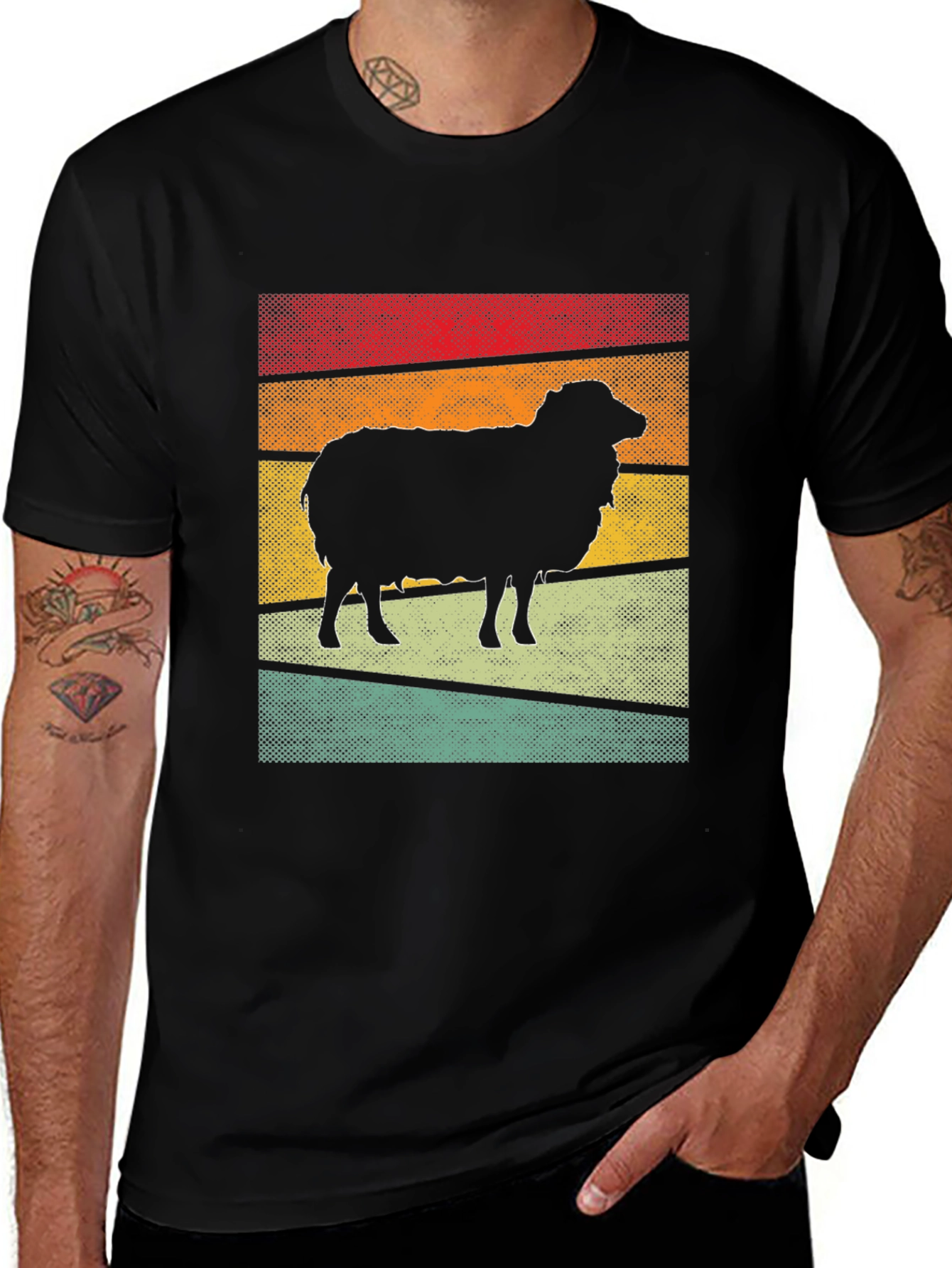 Variant 8 of Retro Sheep Graphic Tee - Black Cotton T-Shirt