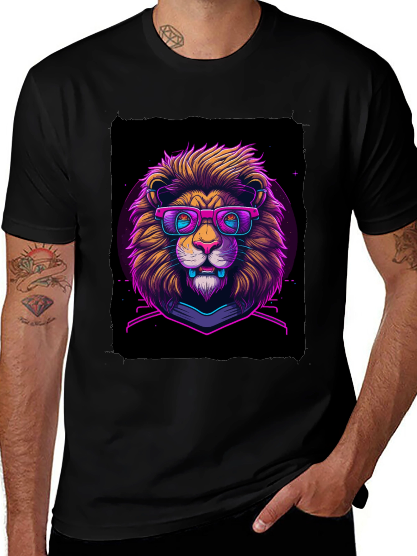 Variant 27 of Neon Lion Graphic Tee - Cool Animal Print Shirt