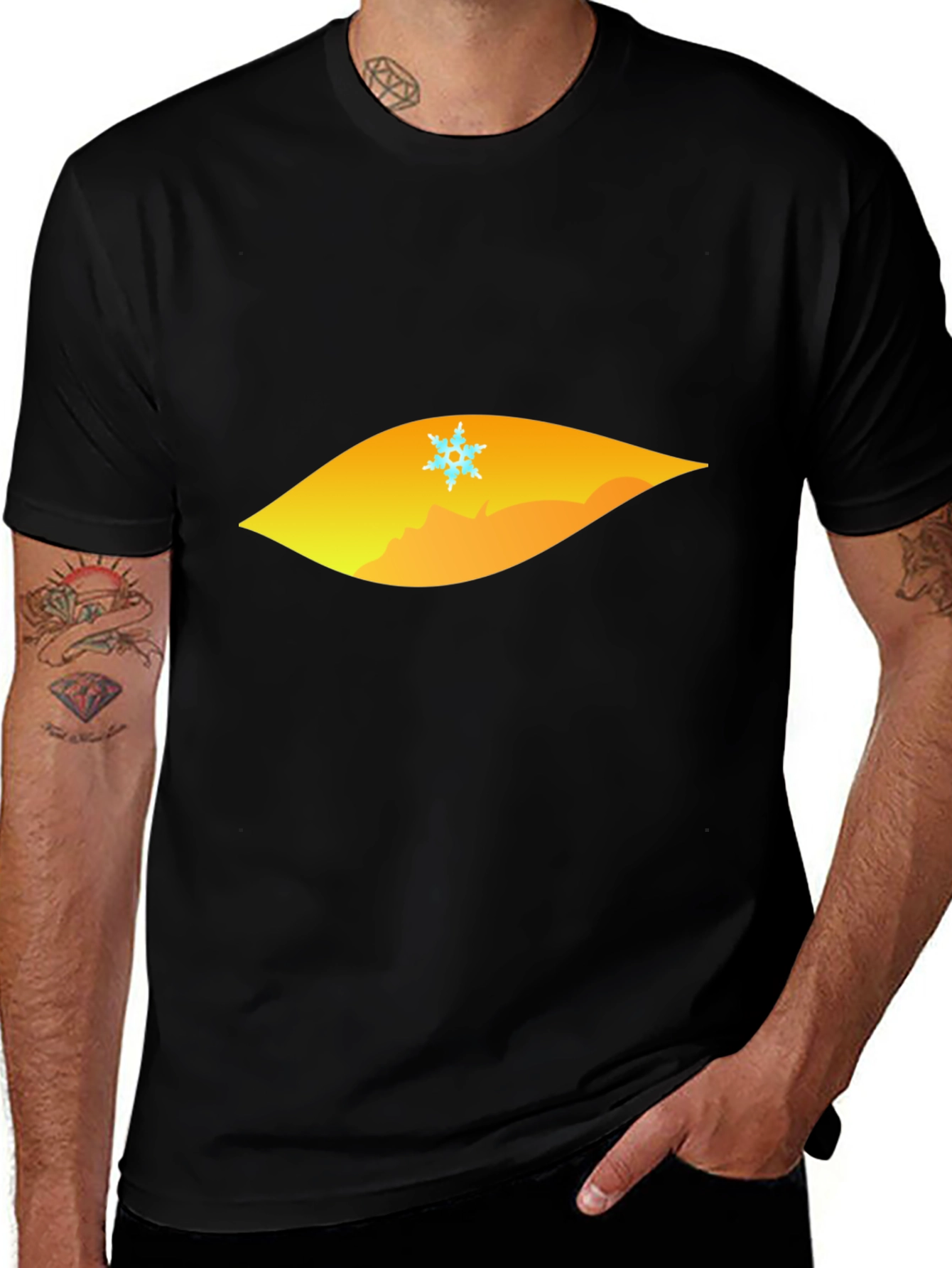 Variant 10 of Black T-Shirt with Geometric Snowflake Mountain Design