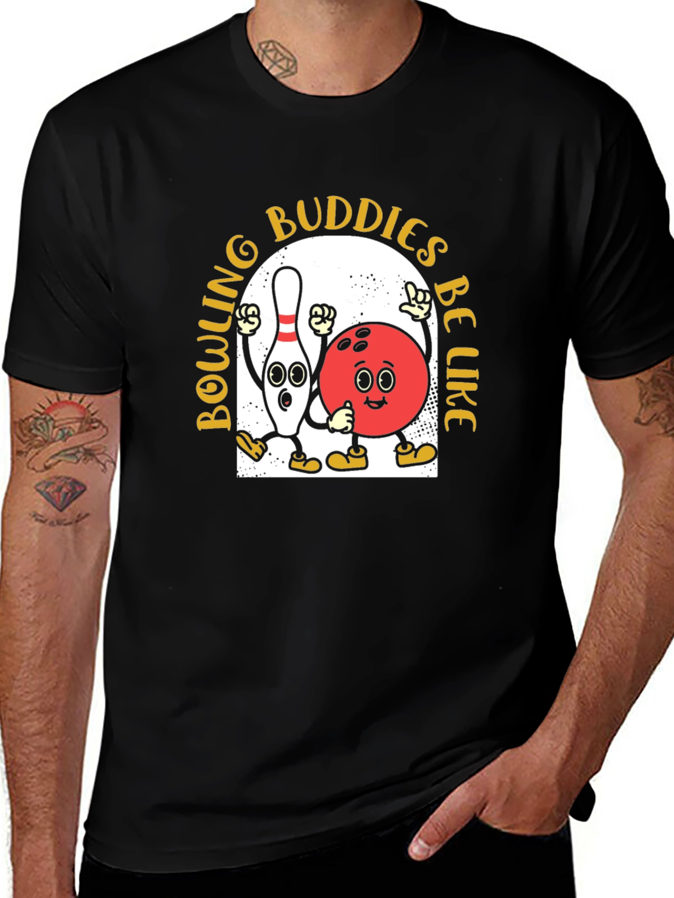 Variant 7 of Bowling Buddies T-Shirt - Retro Cartoon Design