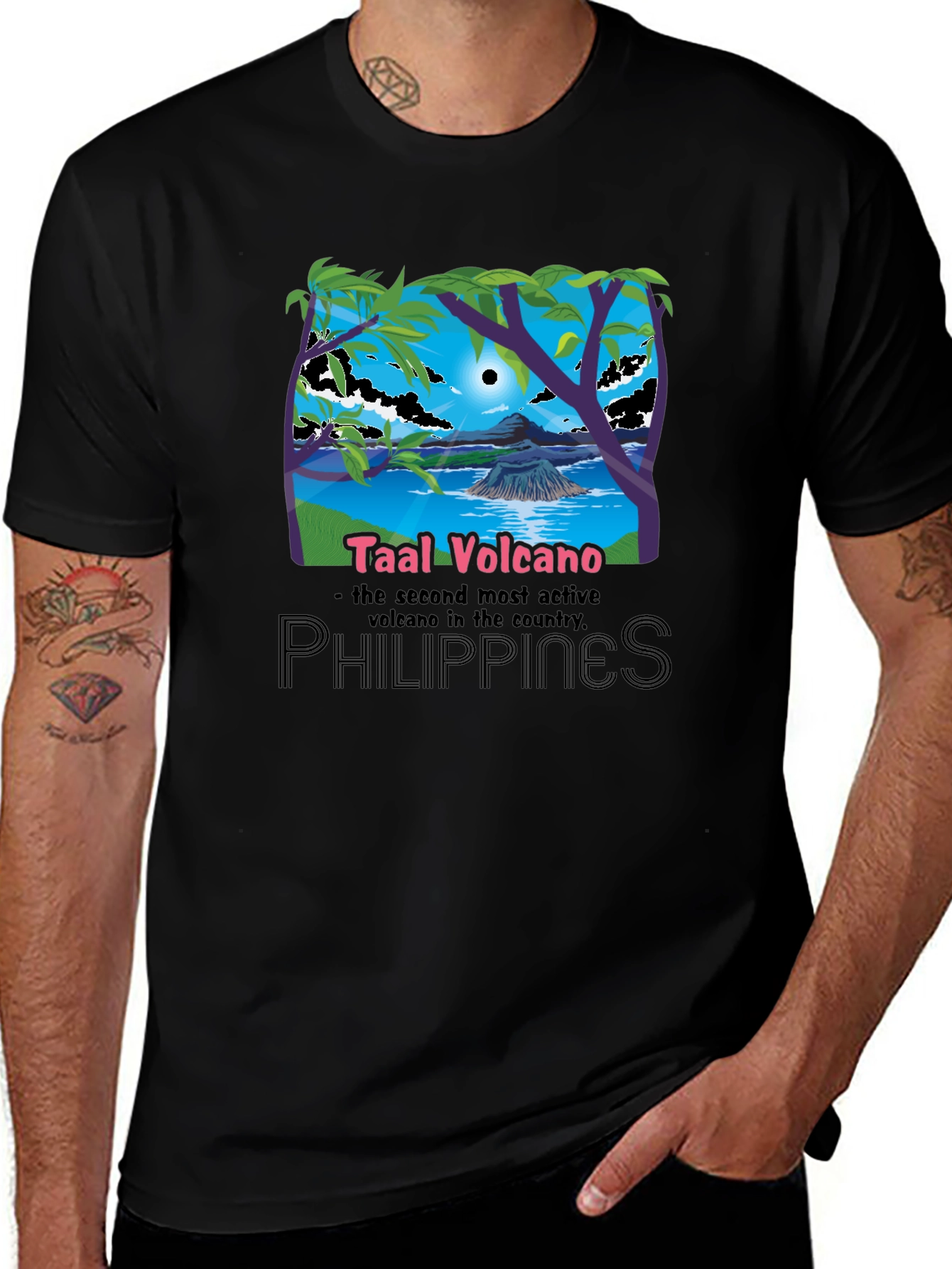 Taal Volcano Philippines Black Graphic T-Shirt