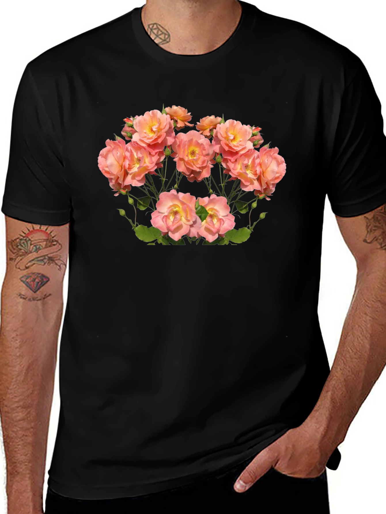 Variant 2 of Floral Rose Print Black T-Shirt