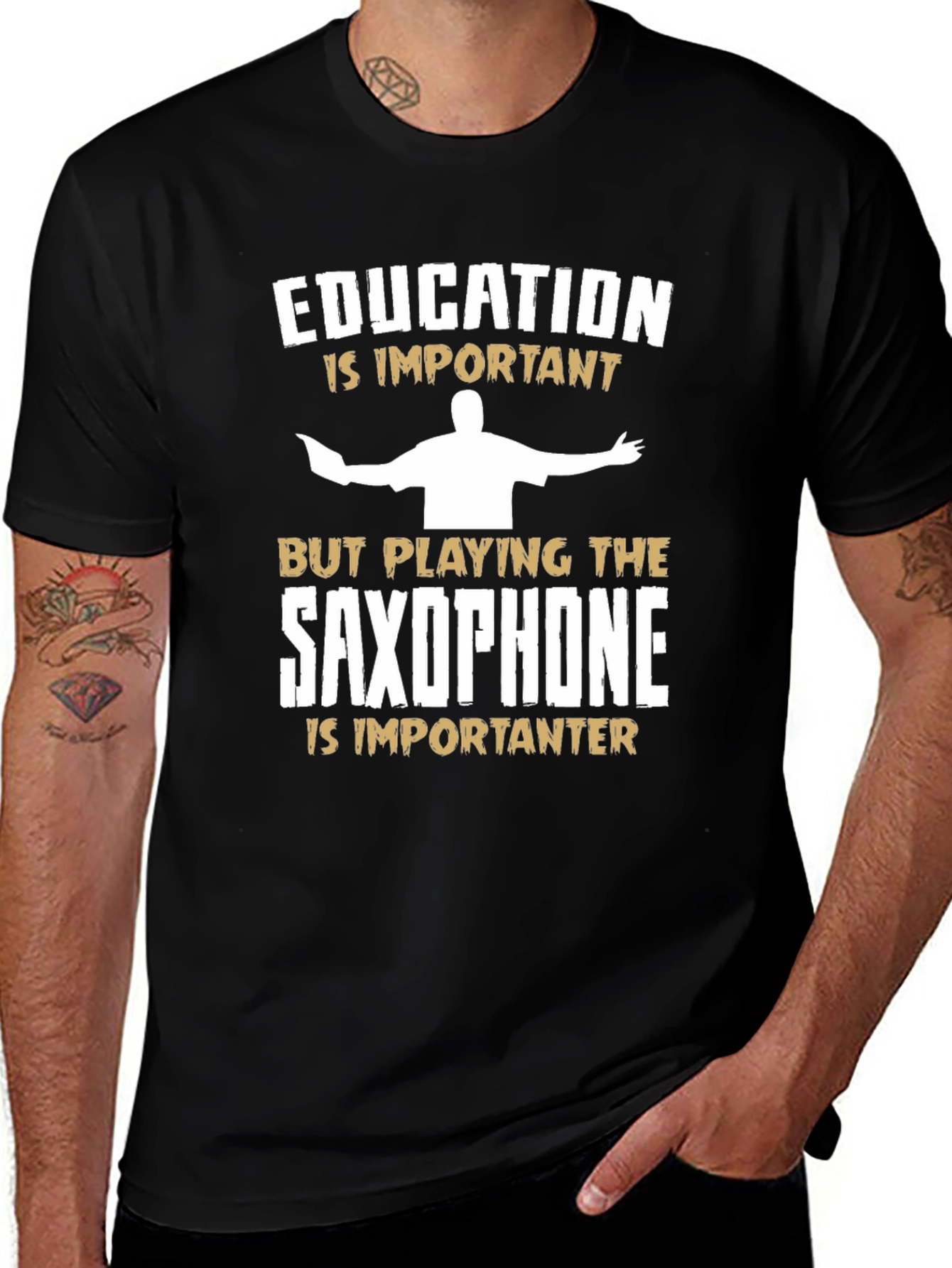Variant 19 of Education vs Saxophone Funny Graphic Tee
