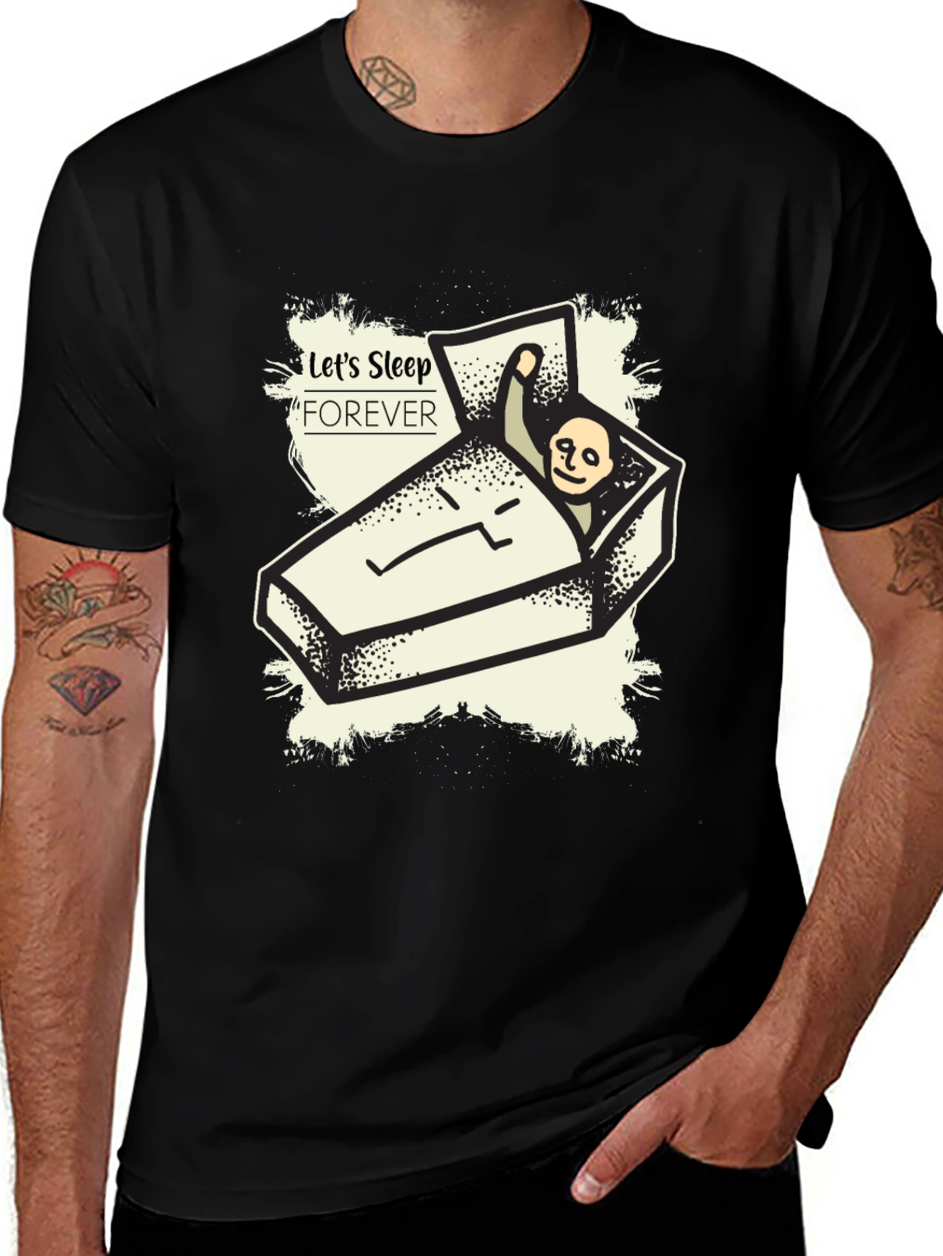 Black Let's Sleep Forever Graphic Tee main image