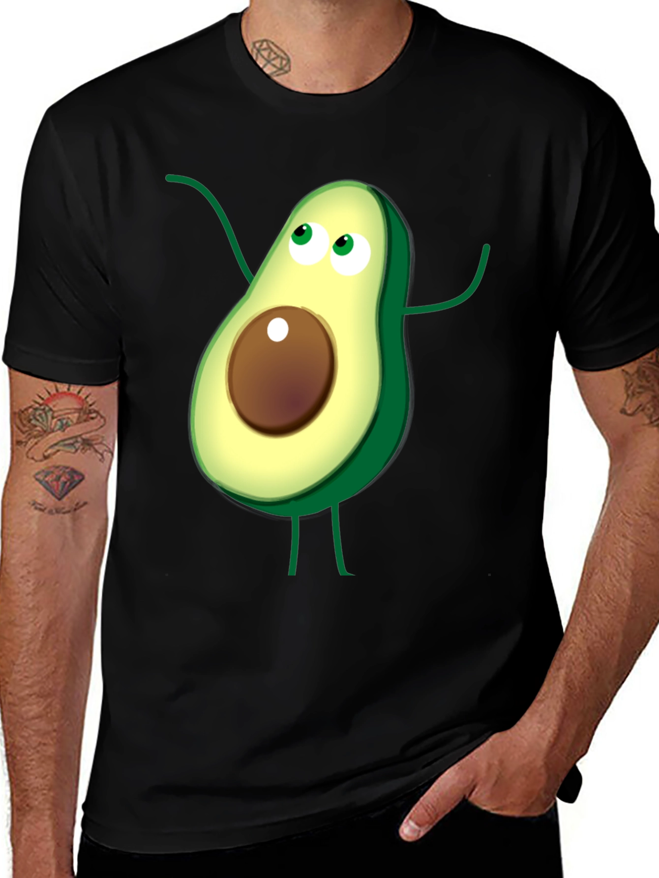 Variant 5 of Avocado Cartoon Graphic T-Shirt - Casual Black Tee