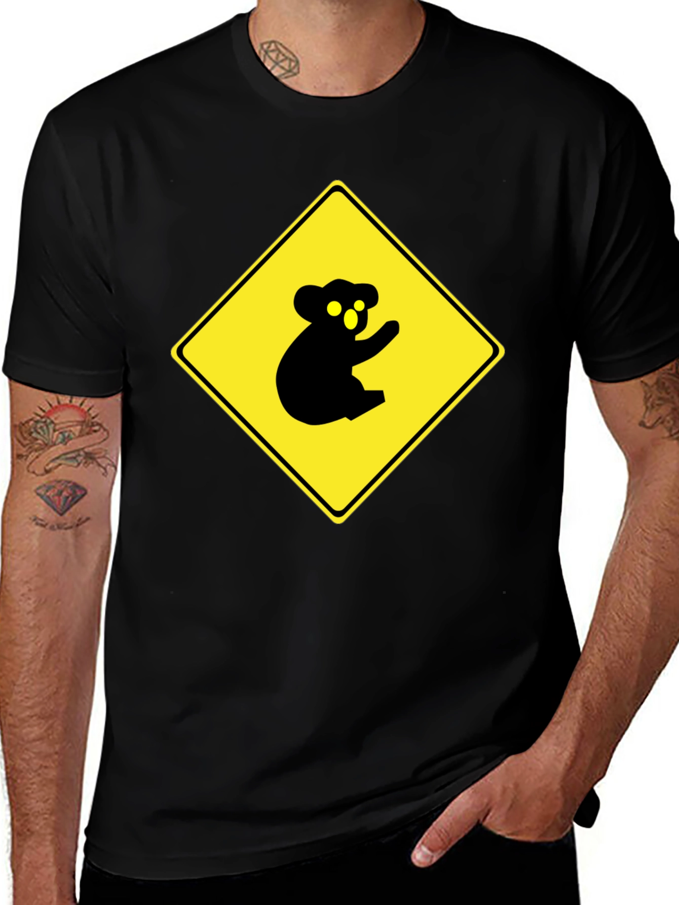 Koala Crossing T-Shirt - Black Cotton Graphic Tee
