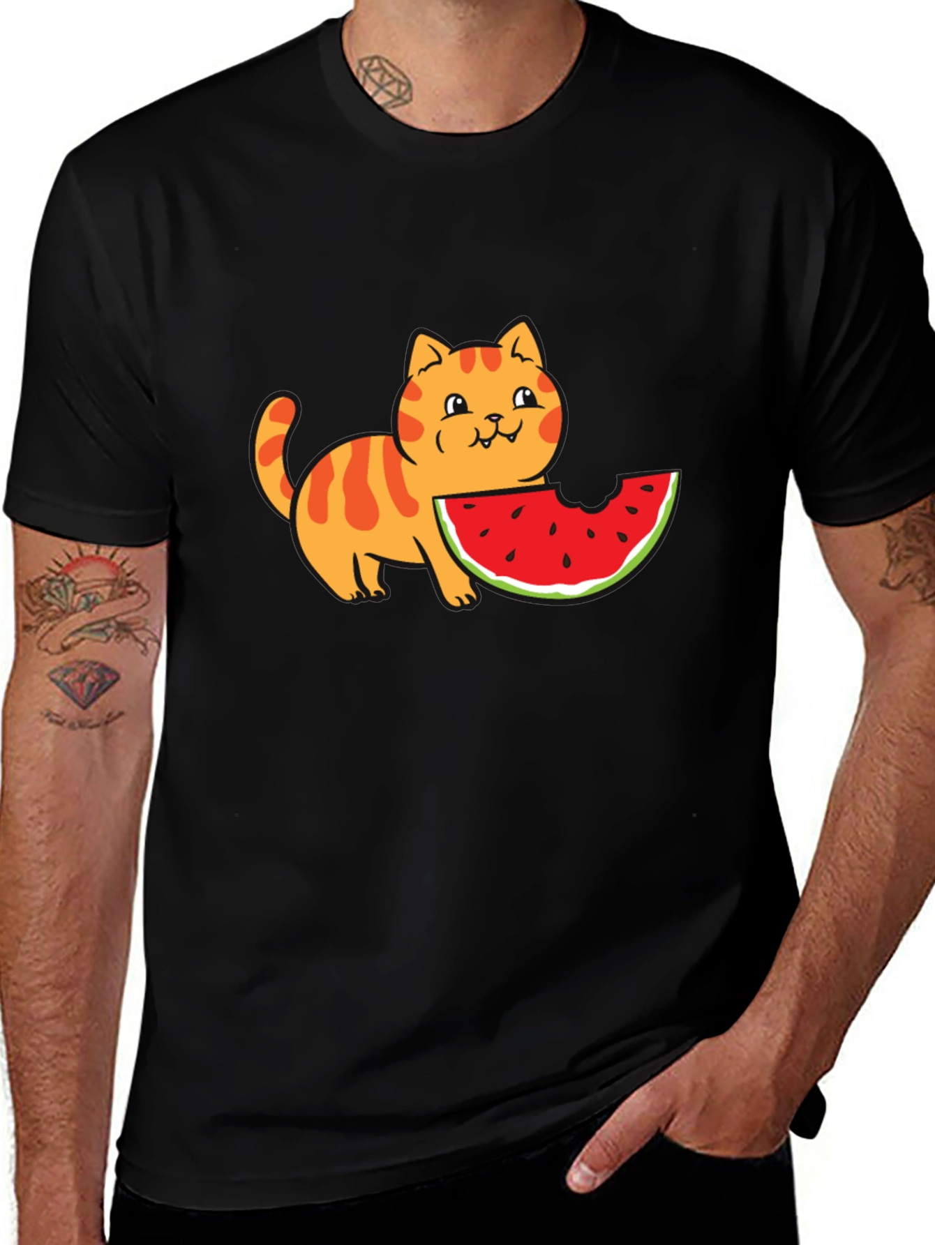 Variant 13 of Cute Cat Eating Watermelon Graphic Tee