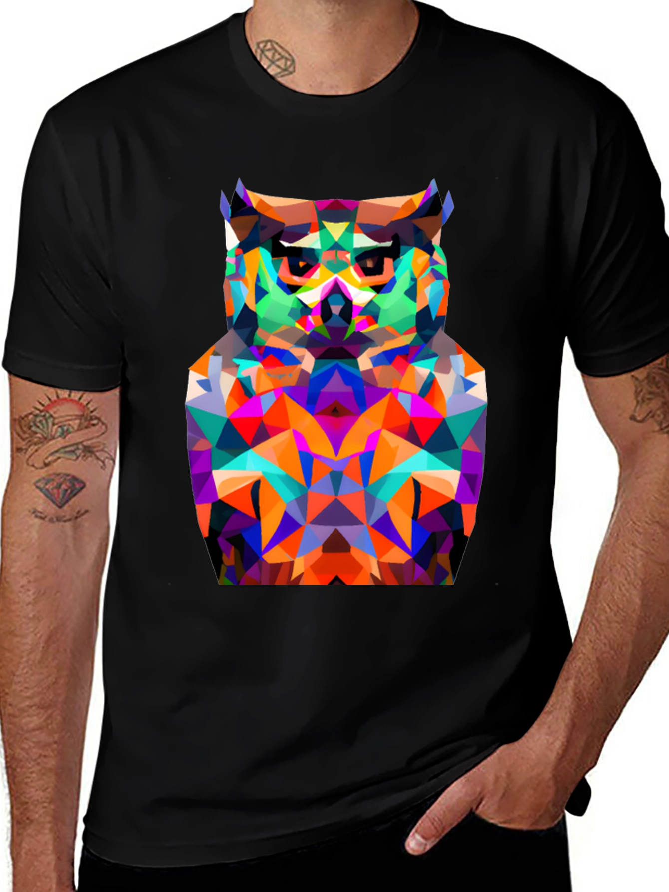 Variant 27 of Geometric Owl Graphic Tee - Modern Black T-Shirt