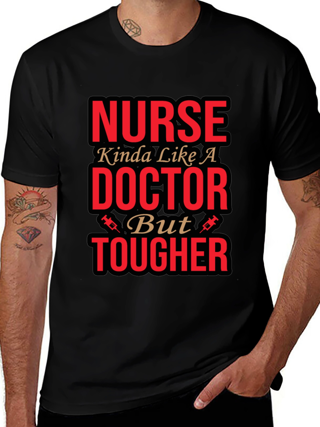 Variant 29 of Nurse Tougher Than Doctor Black Graphic T-Shirt