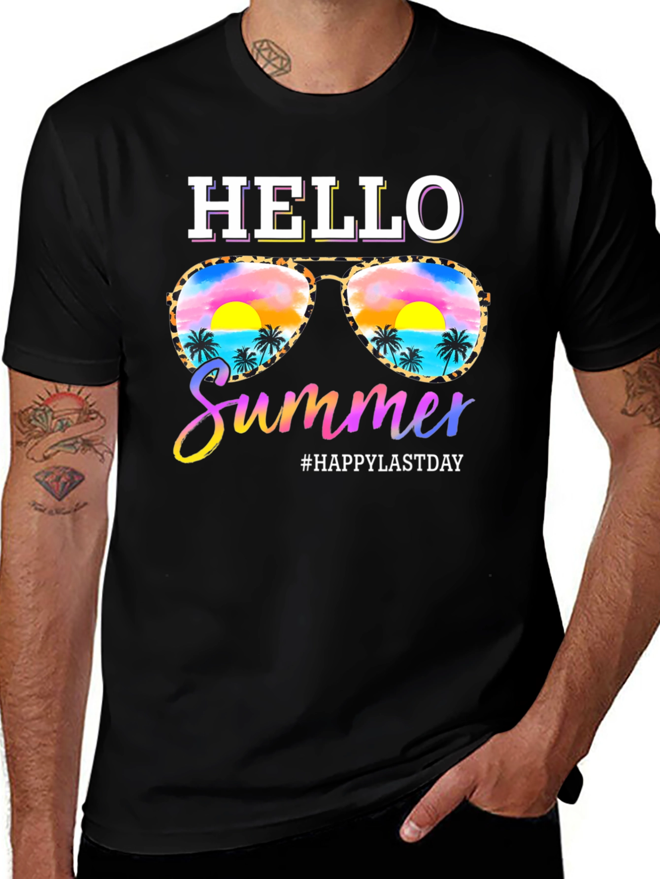 Variant 7 of Hello Summer T-Shirt with Sunglasses and Beach Design