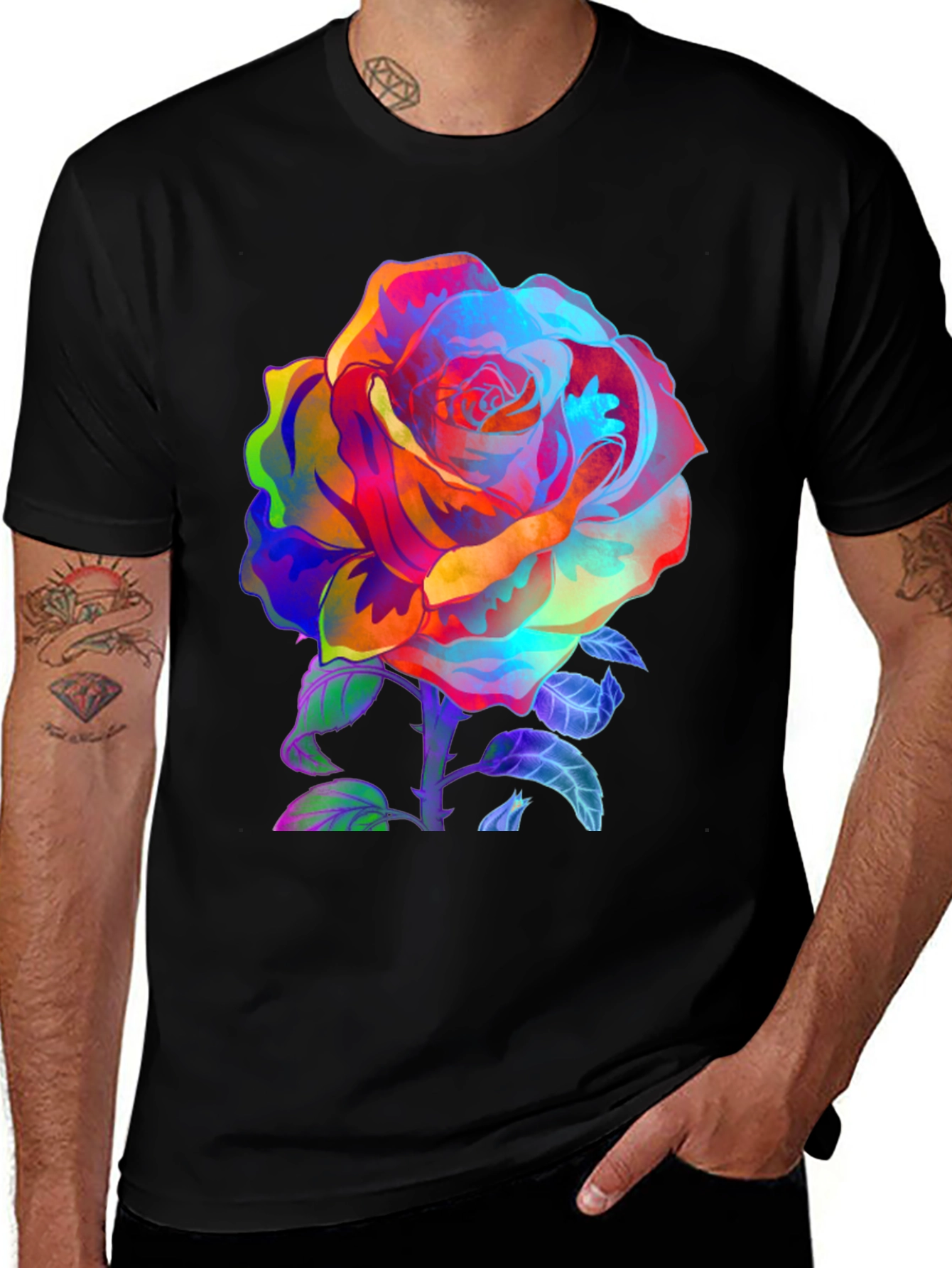 Variant 27 of Vibrant Rose Graphic Tee - Men's Black T-Shirt