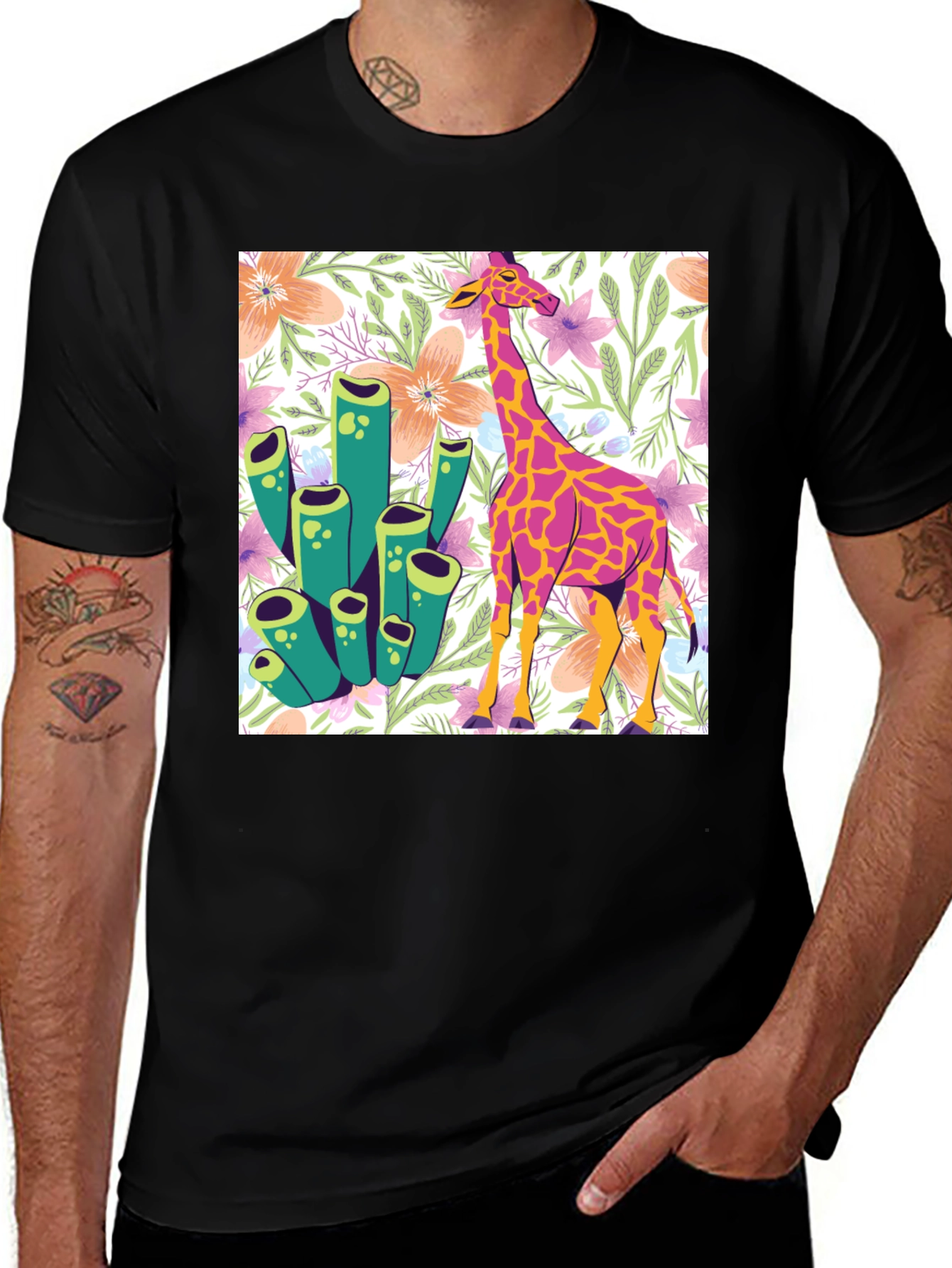 Variant 18 of Floral Giraffe Graphic Tee - Unique Design