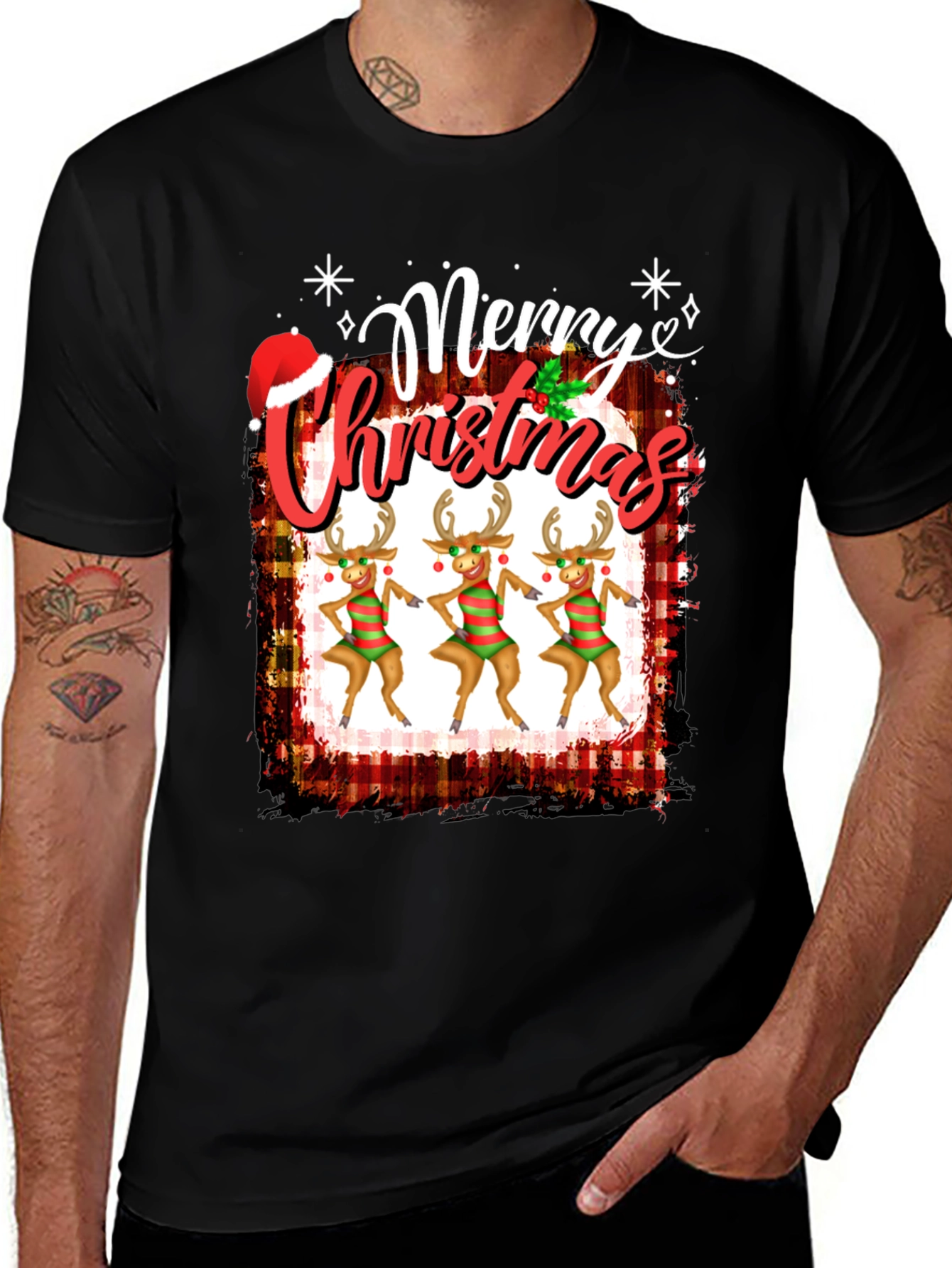 Festive "Merry Christmas" Reindeer Graphic Tee