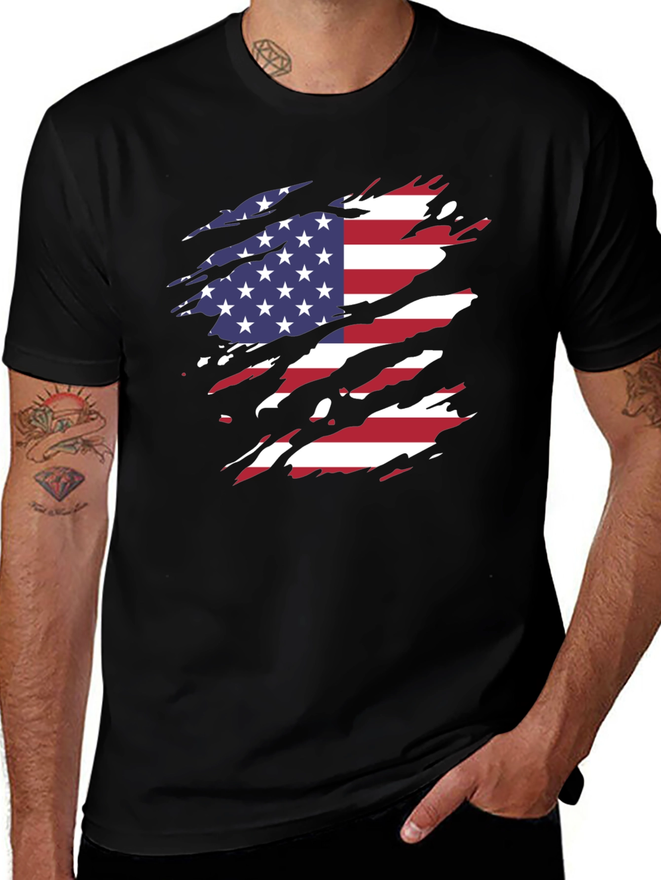 Variant 20 of American Flag Ripped T-Shirt Patriotic USA Pride