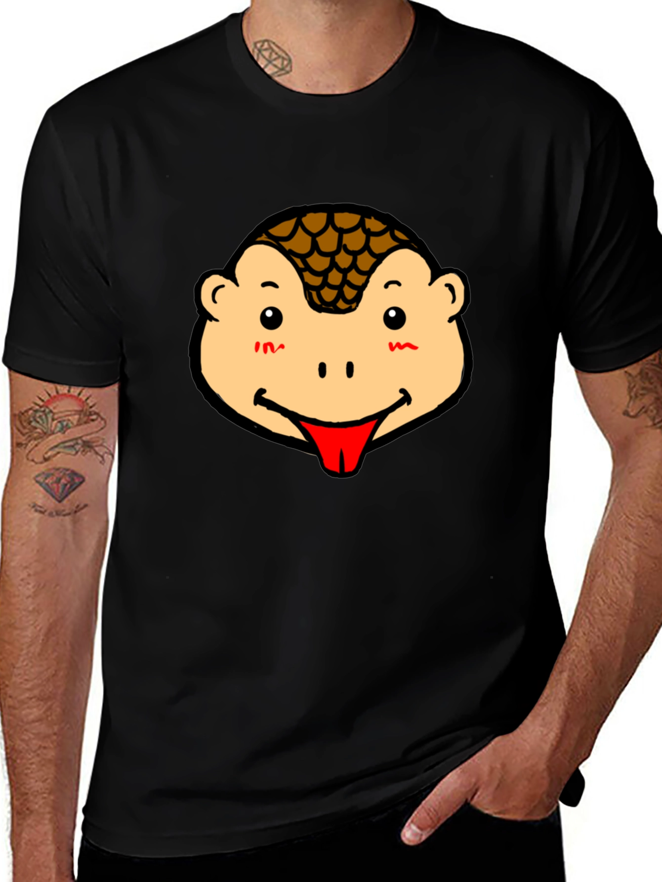 Variant 7 of Cute Pangolin Face Graphic Tee - Black