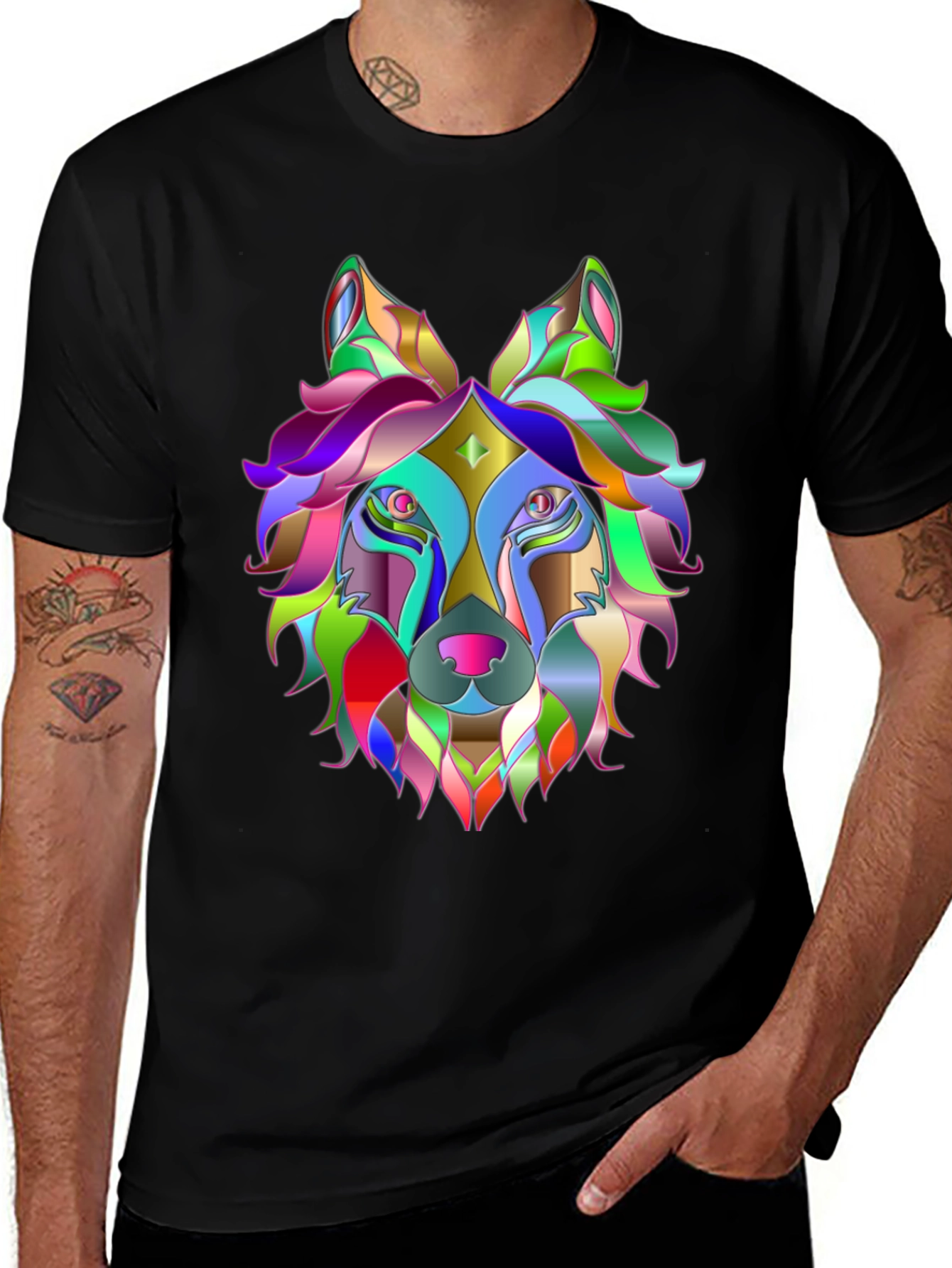 Variant 5 of Colorful Geometric Wolf Graphic Tee