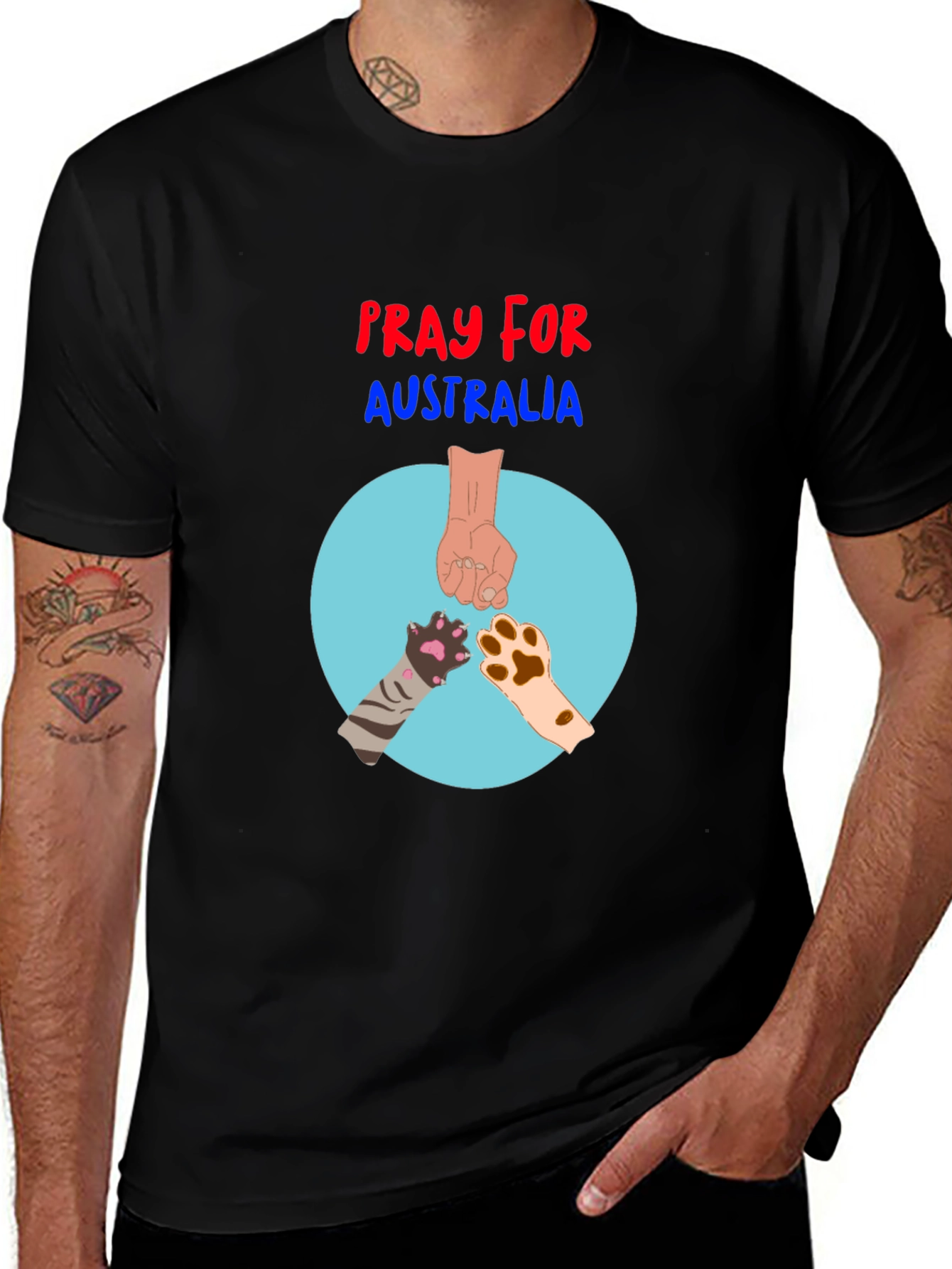 Pray for Australia T-Shirt: Hands and Paws