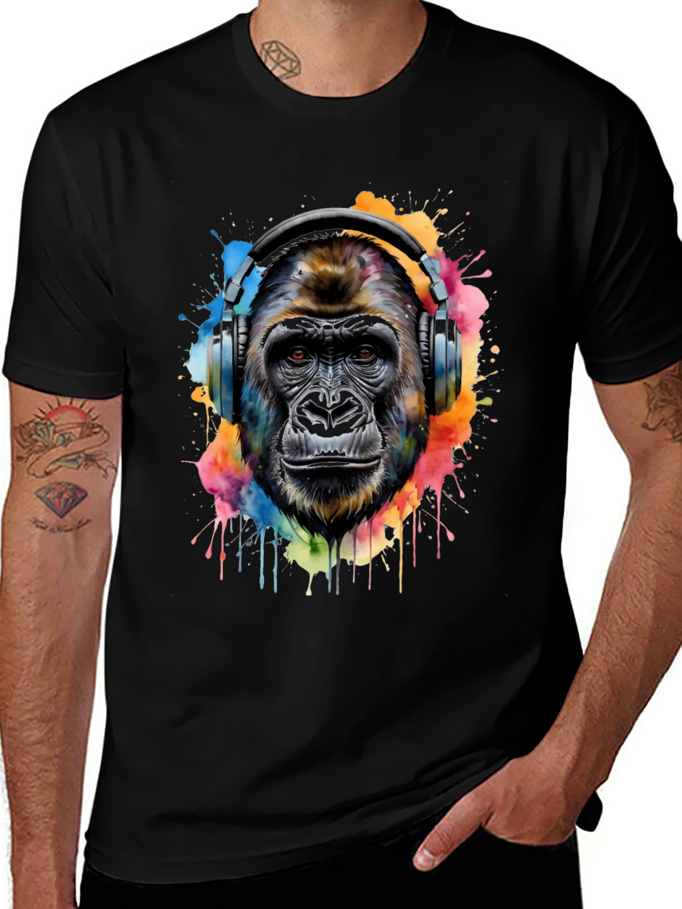 Variant 17 of Gorilla Headphones Graphic Tee - Cool Animal Print